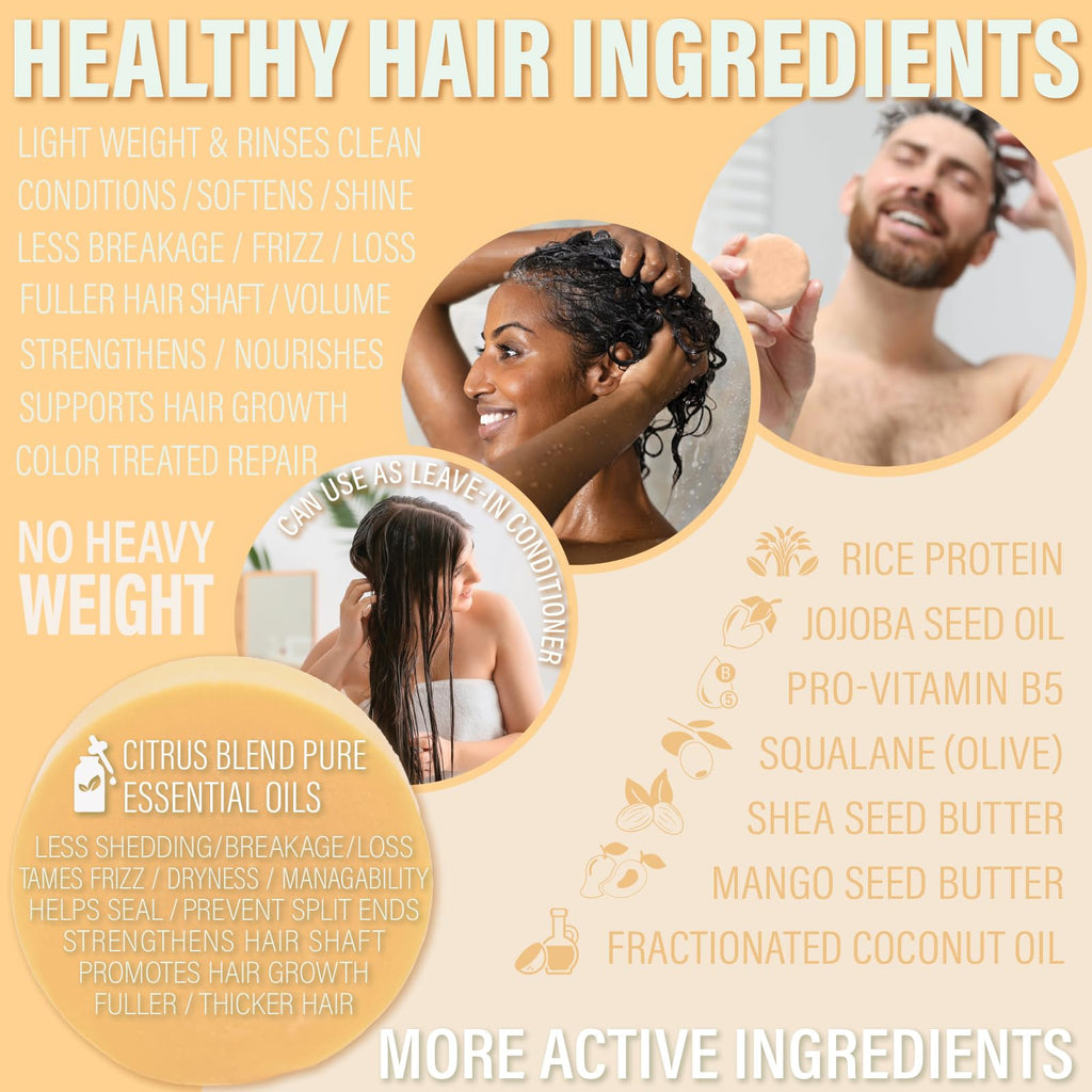 Luxiny Citrus Splash Natural Conditioner Bar — Sulfate-Free, Made in USA, 50g, Up to 70 Uses | Travel & All Hair Types