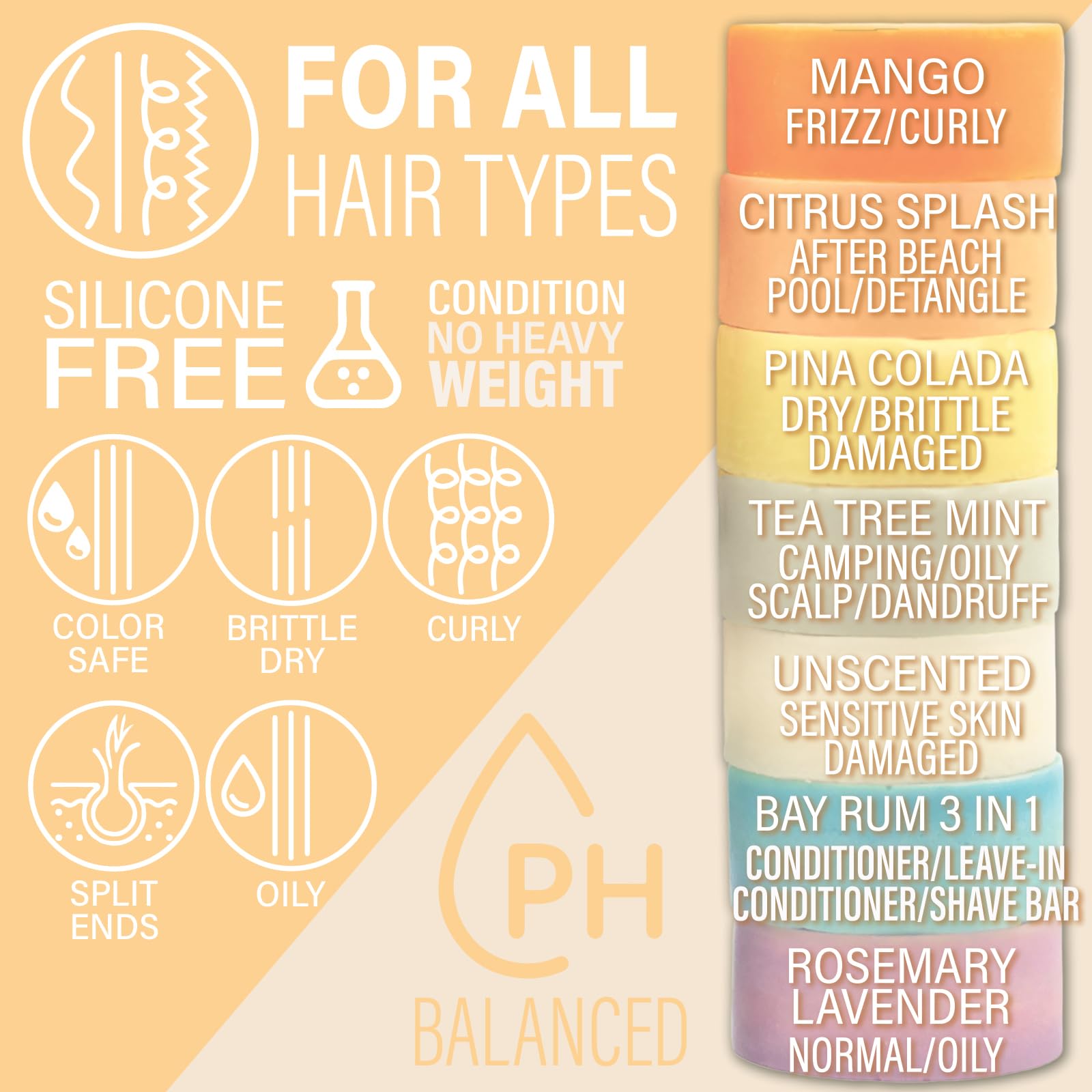 Luxiny Citrus Splash Natural Conditioner Bar — Sulfate-Free, Made in USA, 50g, Up to 70 Uses | Travel & All Hair Types