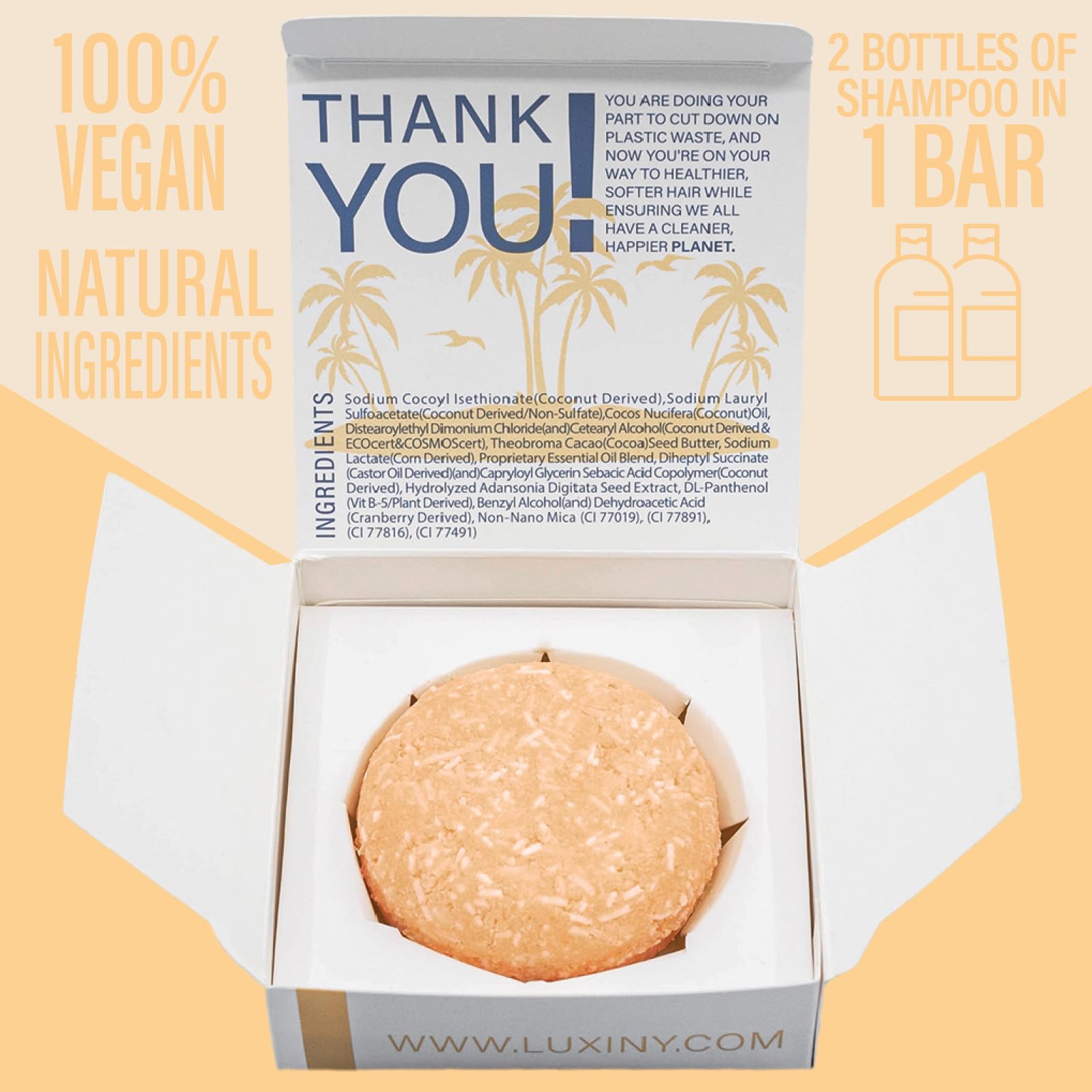 Luxiny Citrus Splash Shampoo Bar – Vegan, Sulfate-Free, Made in USA | Up to 60 Washes