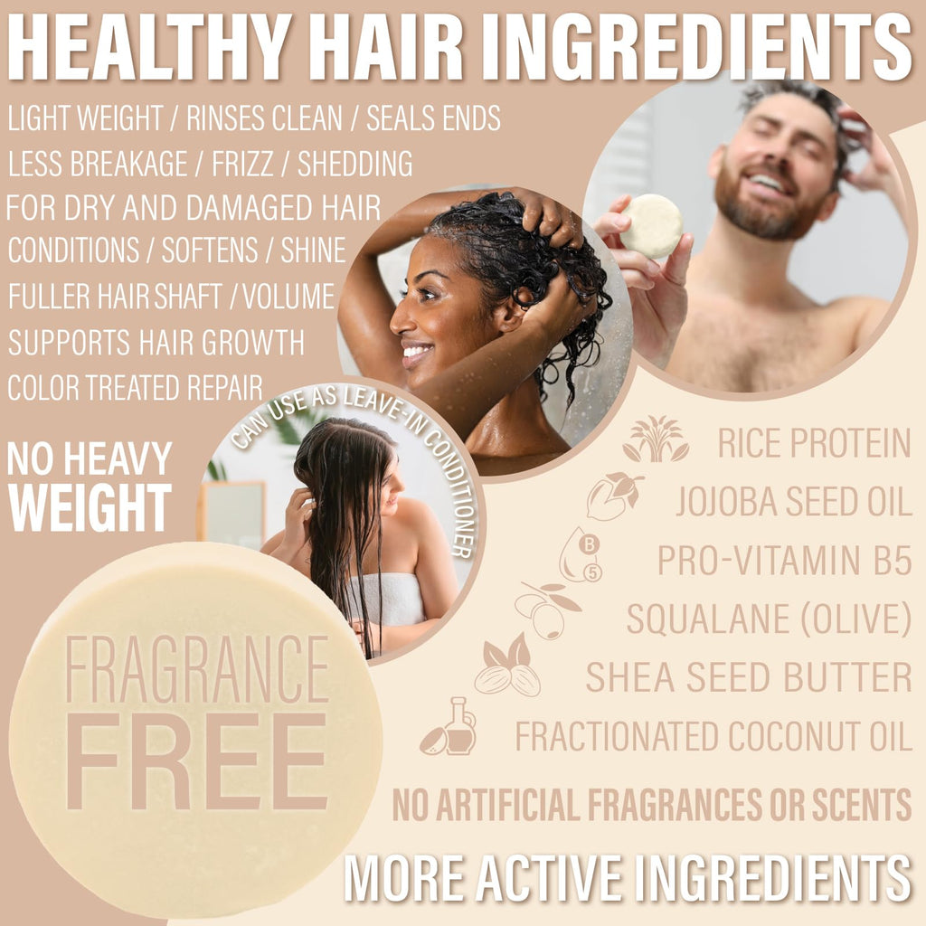 Luxiny Natural Fragrance Free Conditioner Bar – Sulfate-Free, Made in USA, 50g, Up to 75 Uses