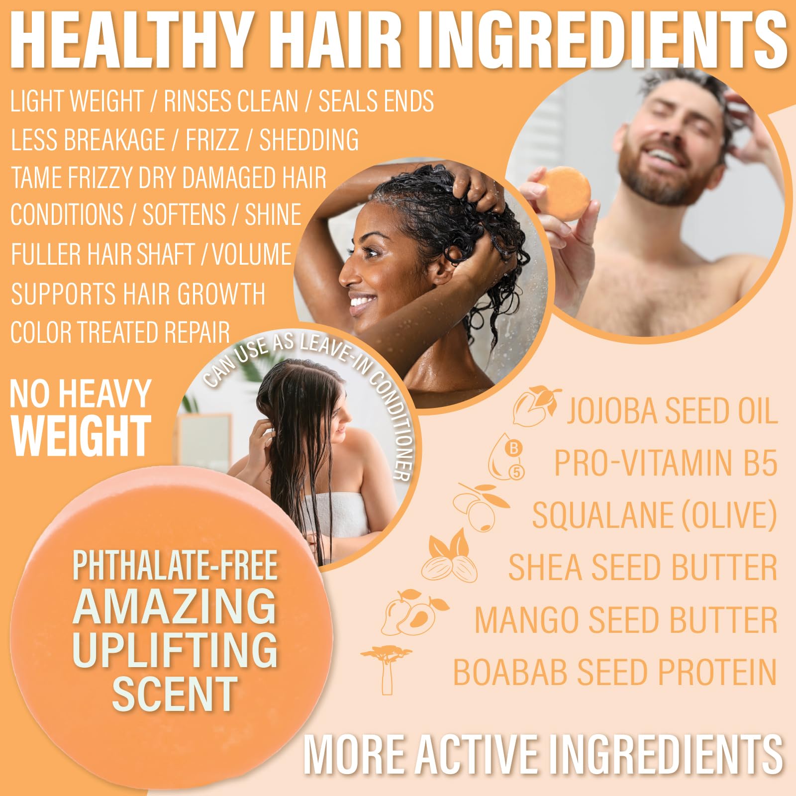Luxiny Mango Conditioner Bar — Sulfate-Free, Travel-Ready for Normal to Dry Hair (50g, USA) | Up to 70 Uses