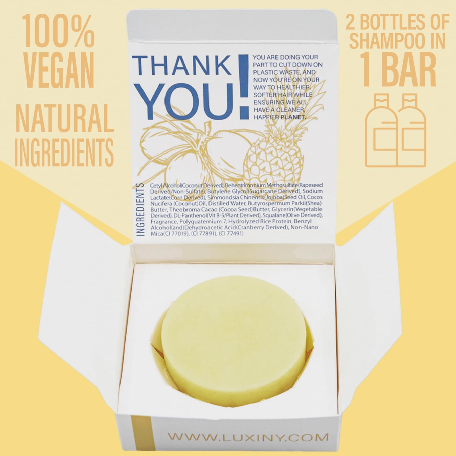 Luxiny Pina Colada Hydrating Conditioner Bar — Sulfate-Free, Travel-Friendly, USA-Made (50g)