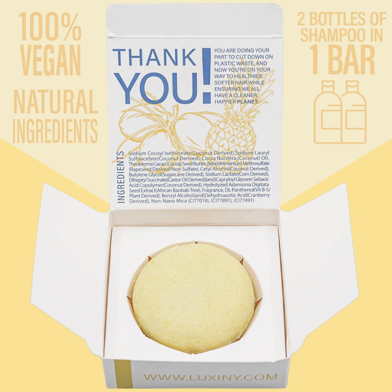 Luxiny Pina Colada Shampoo Bar – Vegan, Sulfate-Free Moisturizing for Dry & Damaged Hair | Made in USA