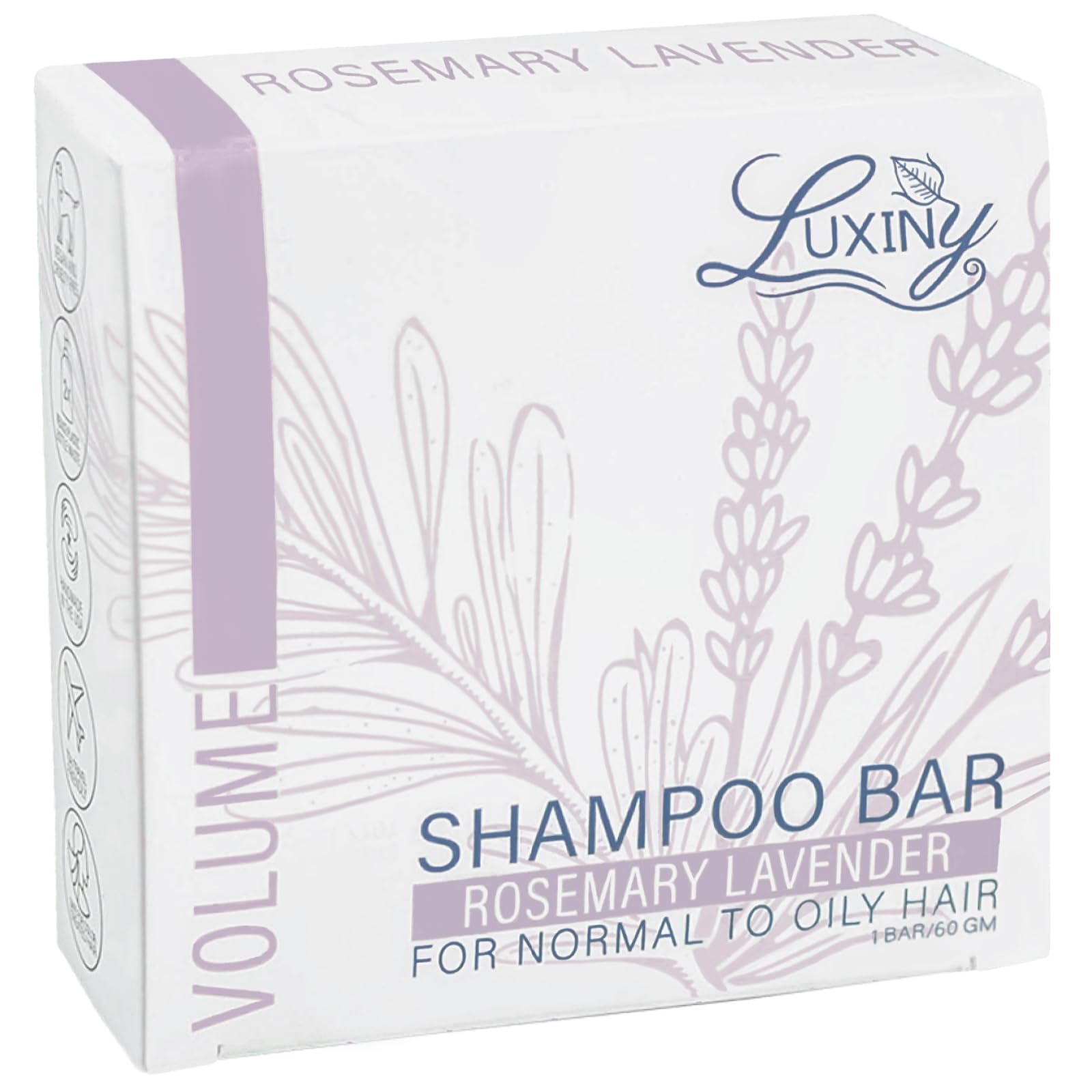 Luxiny Rosemary Lavender Volumizing Shampoo Bar – Vegan, Sulfate-Free, Made in USA, Rice Protein for Fine Hair, Eco-Friendly, Plastic-Free (Up to 75 Washes)