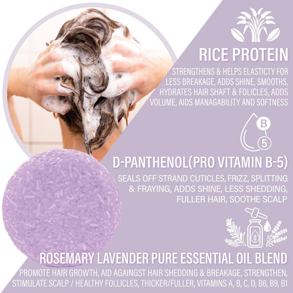 Luxiny Rosemary Lavender Volumizing Shampoo Bar – Vegan, Sulfate-Free, Made in USA, Rice Protein for Fine Hair, Eco-Friendly, Plastic-Free (Up to 75 Washes)