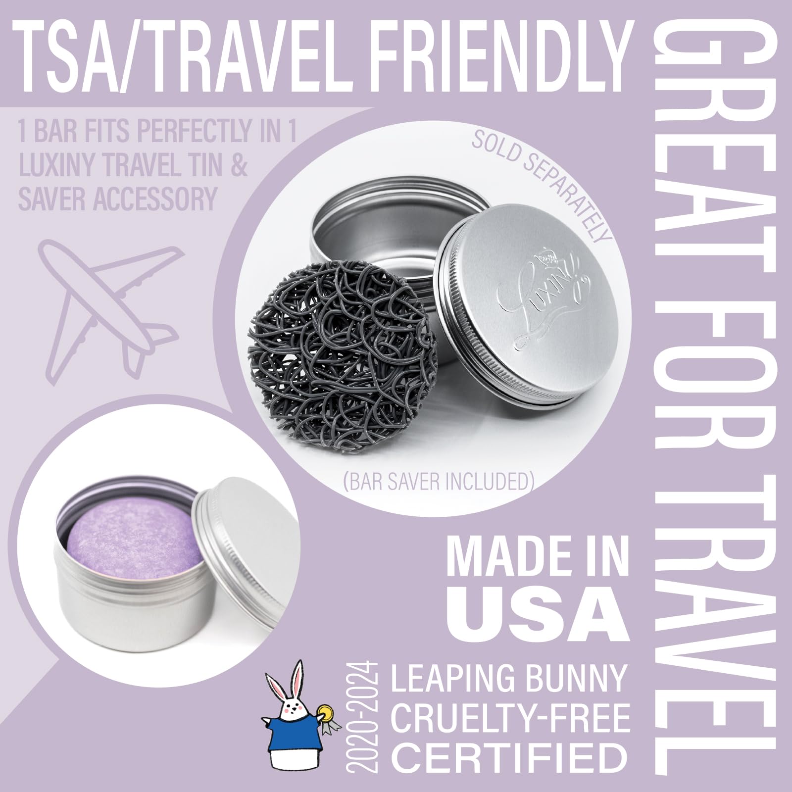 Luxiny Rosemary Lavender Volumizing Shampoo Bar – Vegan, Sulfate-Free, Made in USA, Rice Protein for Fine Hair, Eco-Friendly, Plastic-Free (Up to 75 Washes)