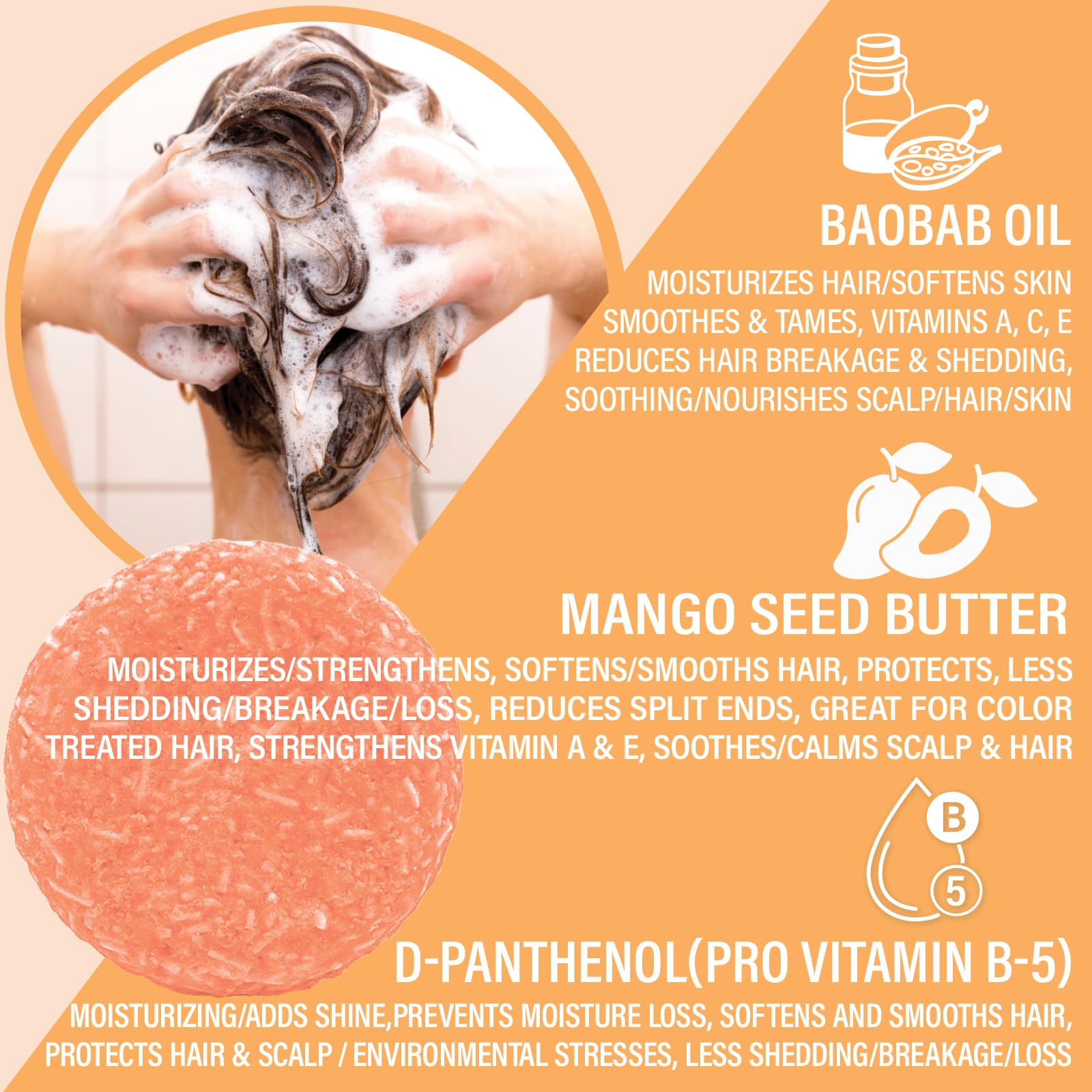 Luxiny Mango Shampoo Bar — Natural, Vegan, Sulfate-Free, Made in USA