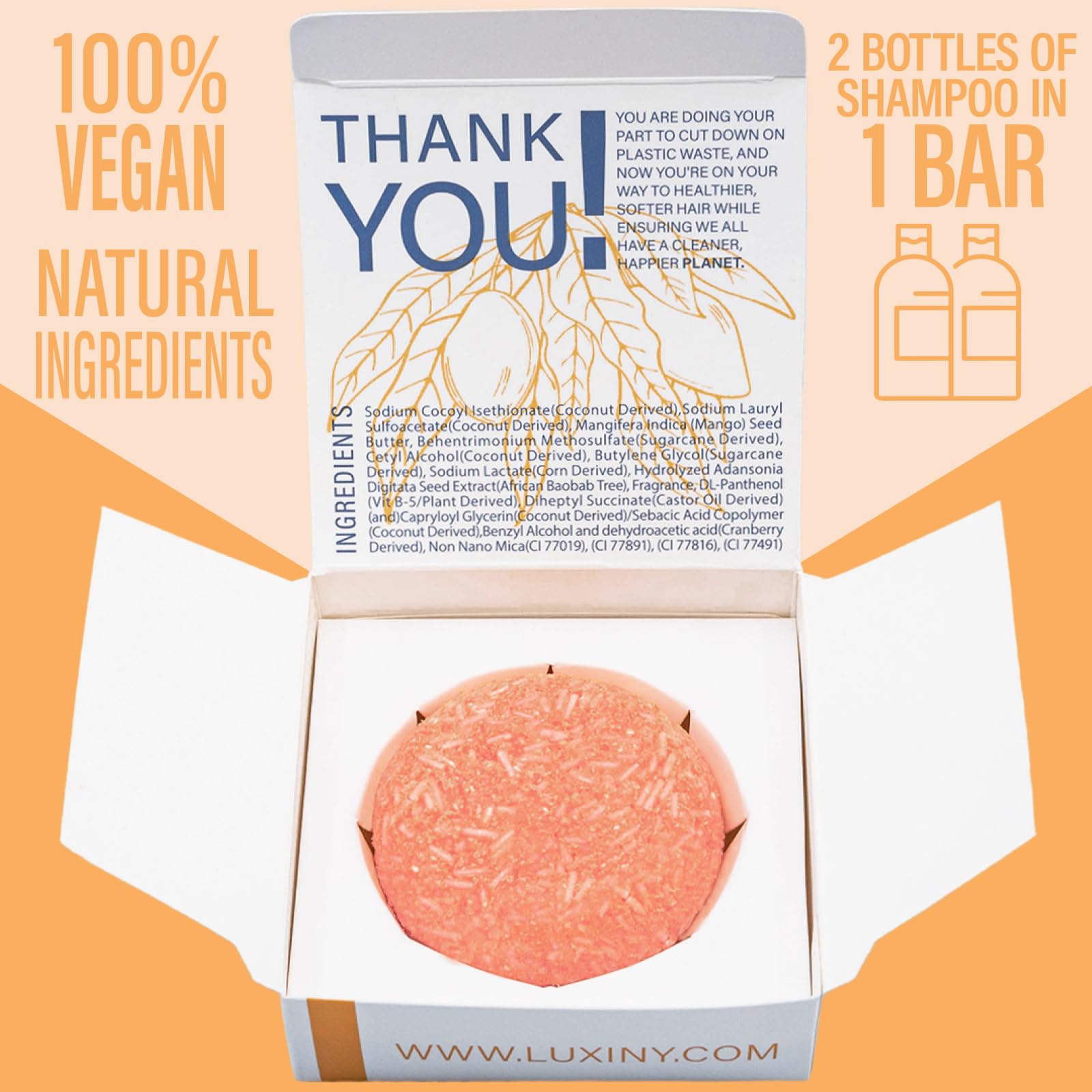 Luxiny Mango Shampoo Bar — Natural, Vegan, Sulfate-Free, Made in USA