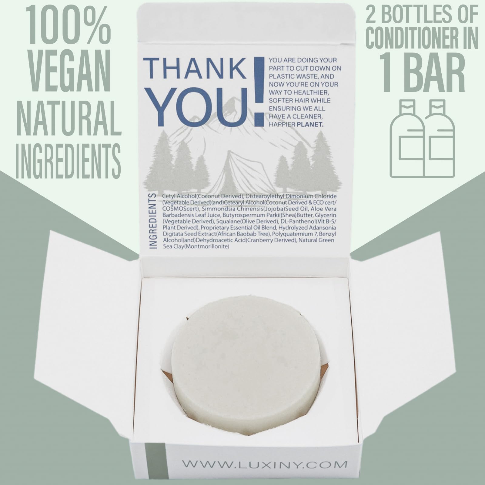 Luxiny Tea Tree Mint Natural Conditioner Bar – Sulfate-Free, Made in USA, 50g, Up to 70 Uses, All Hair Types