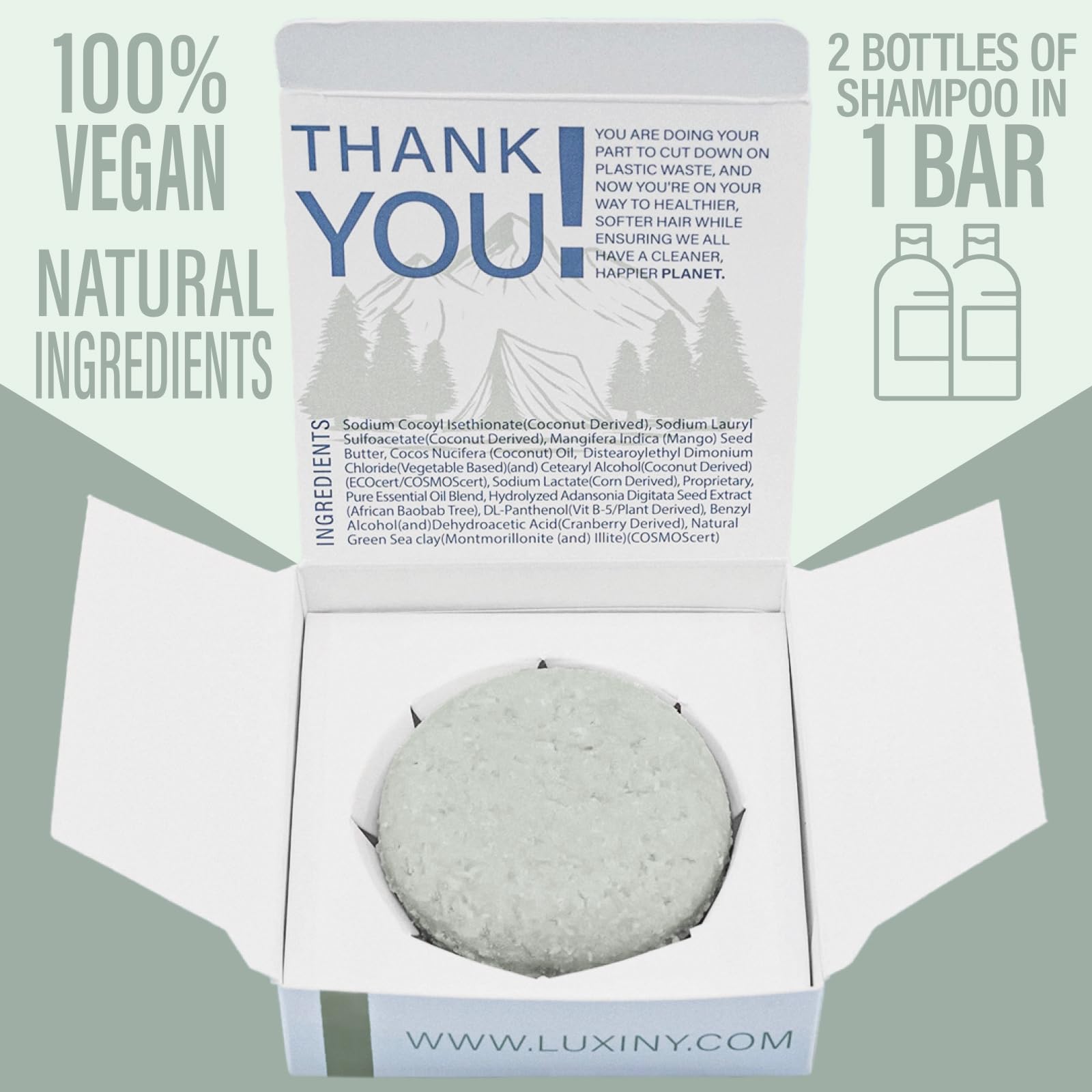 Luxiny Tea Tree Mint Shampoo & Conditioner Bar Set – Sulfate-Free, Made in USA