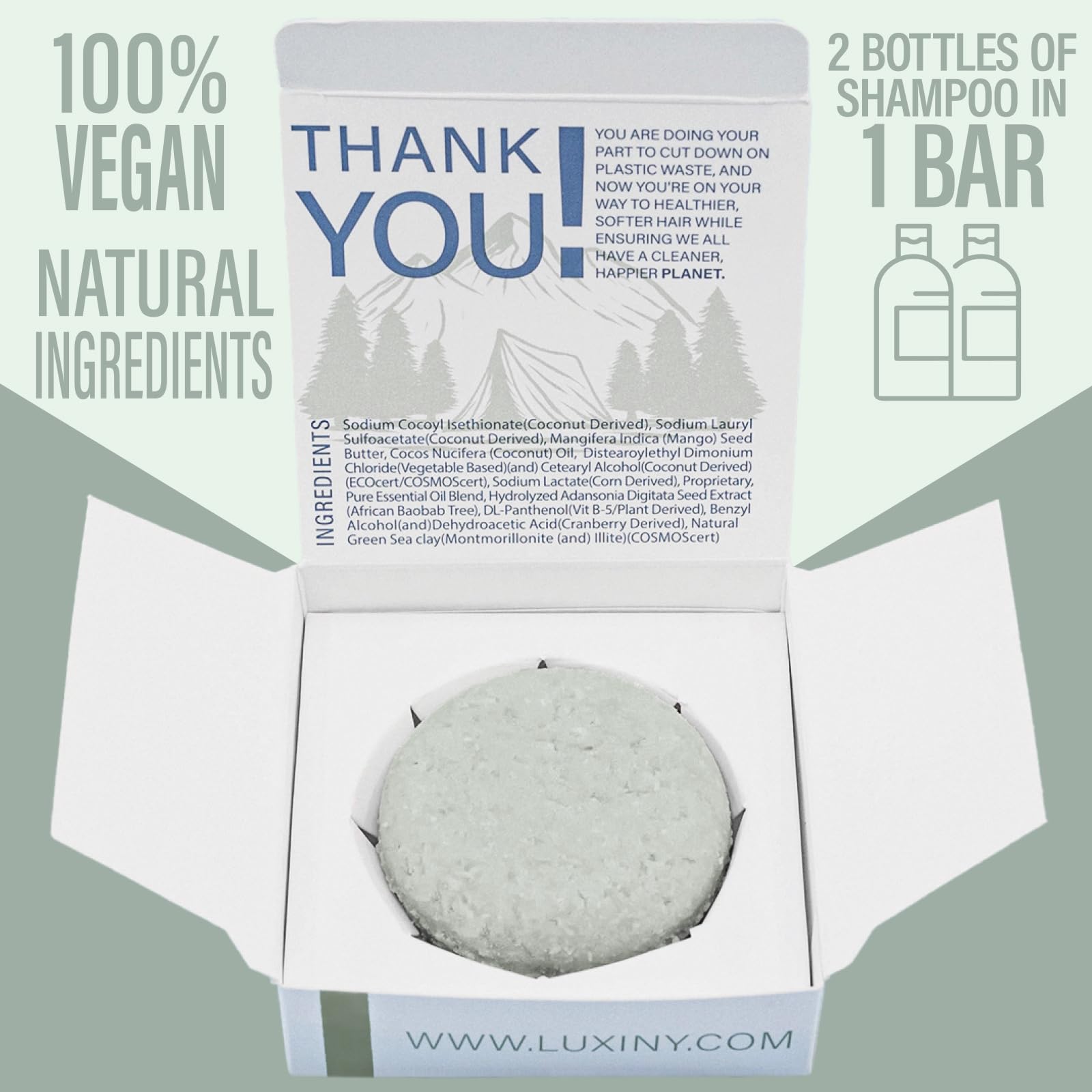 Luxiny Tea Tree Mint Shampoo Bar – Vegan, Sulfate-Free, USA-Made | Refreshing Clean