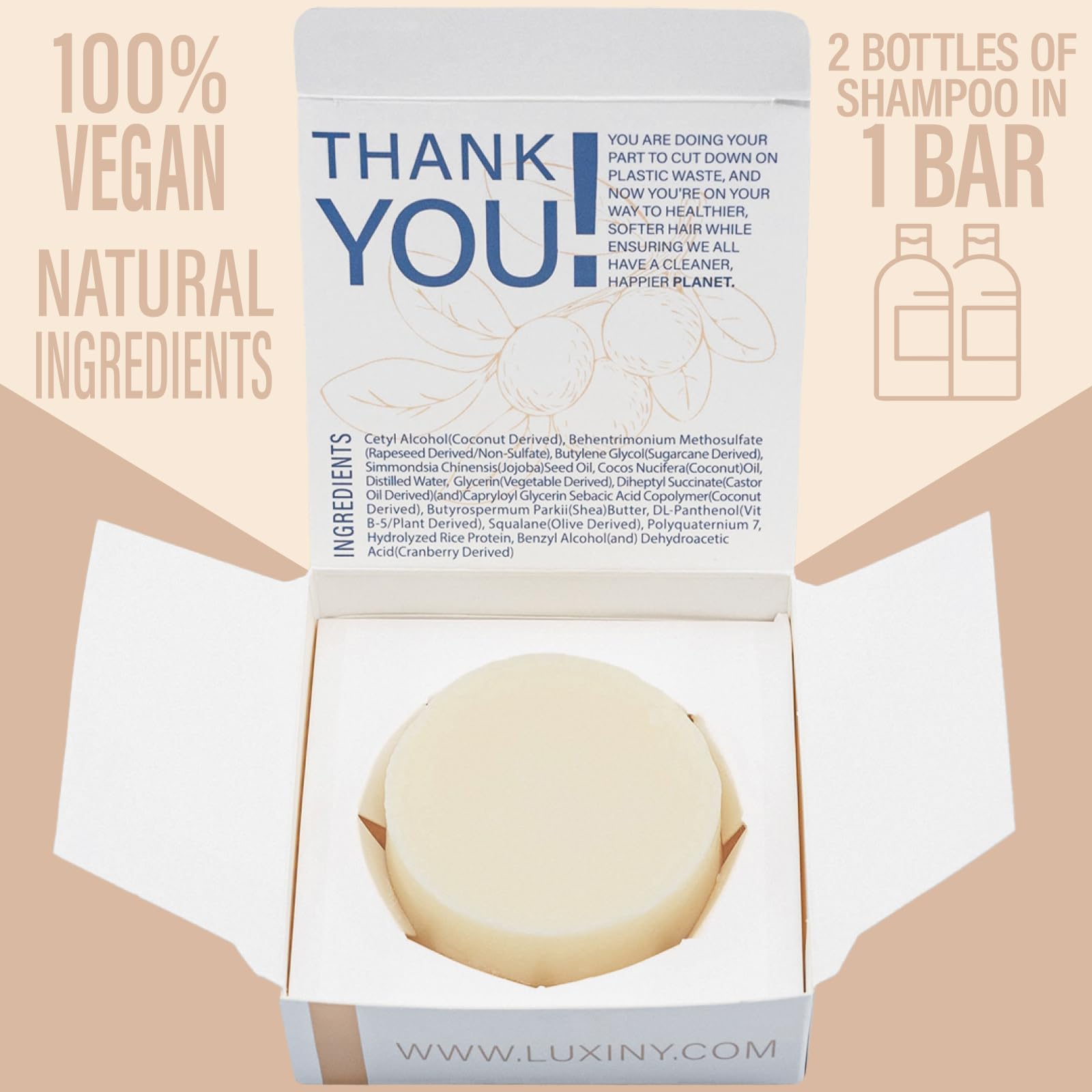 Luxiny Natural Fragrance Free Conditioner Bar – Sulfate-Free, Made in USA, 50g, Up to 75 Uses