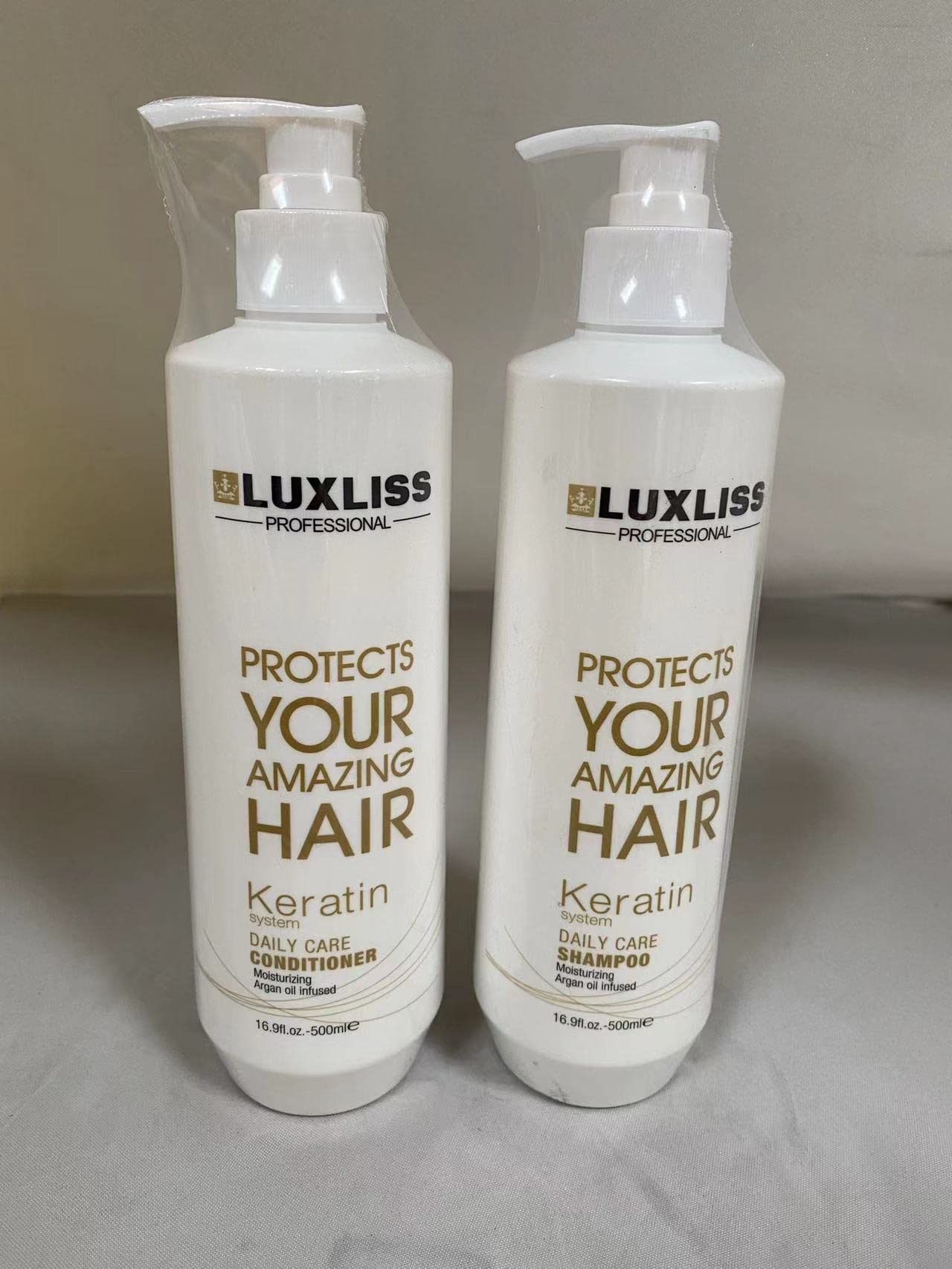 Luxliss Keratin Daily Care Shampoo & Conditioner Set – 2 Pack (16 oz each) for Chemically Treated Hair, Anti-Frizz & Repair