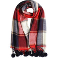 Sock Stack Luxurious Oversized Soft Touch Scarf Blanket With Pom Poms Red And Pink Check