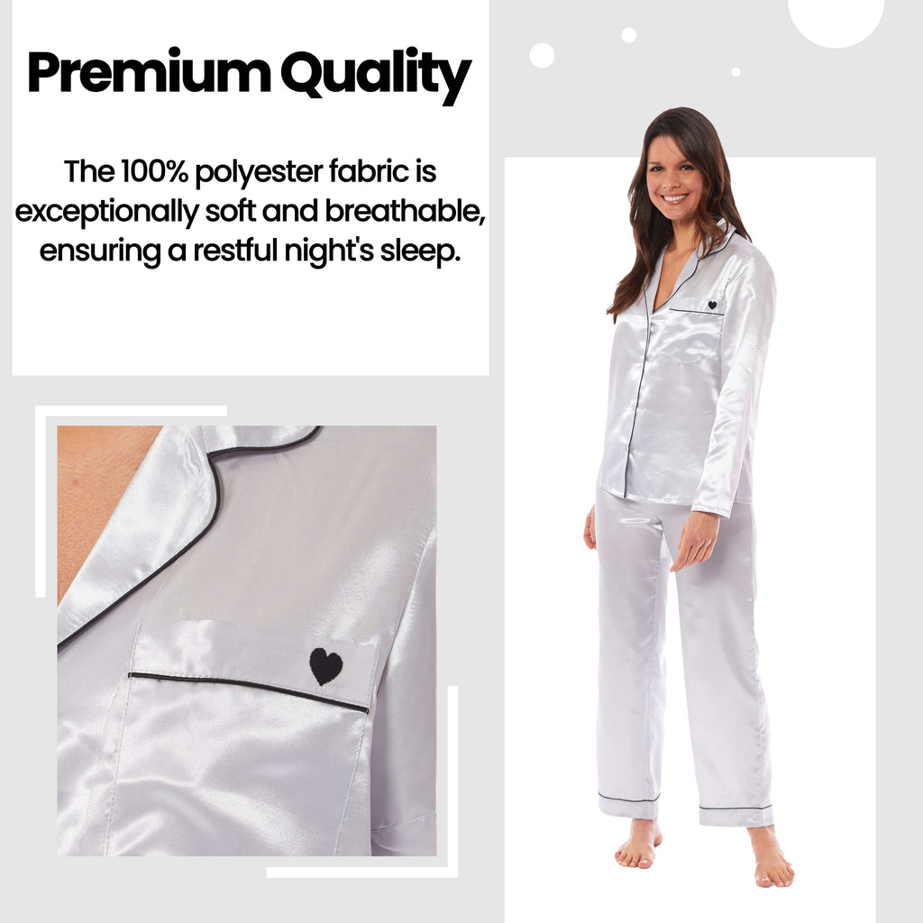 Daisy Dreamer Womens Satin Silk Pyjama Set Long Sleeve Dress Shirt Collar Loose Fit Pants