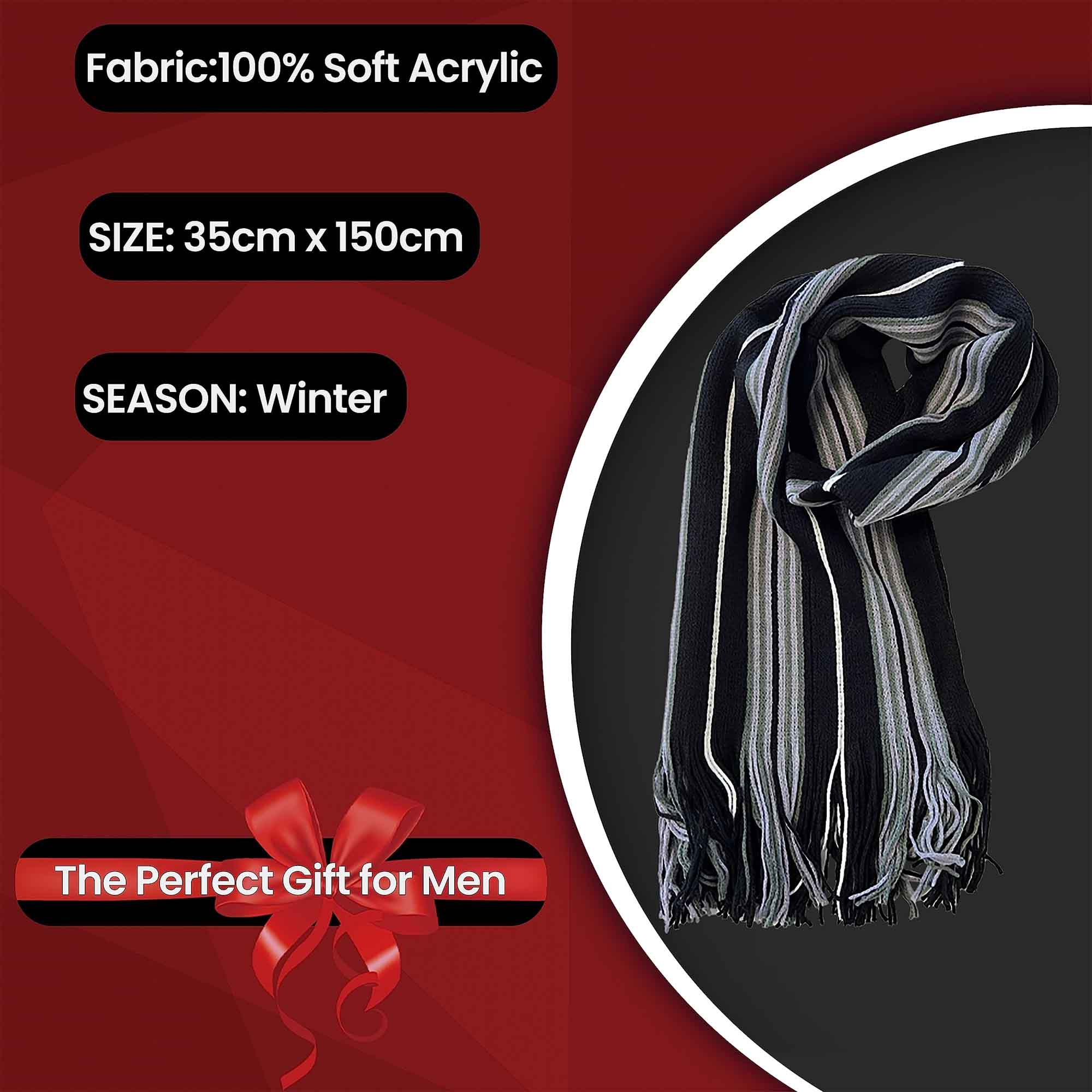 Sock Stack Men's Scarf Long Woven Stripe Design Acrylic Warm Hypoallergenic Winter