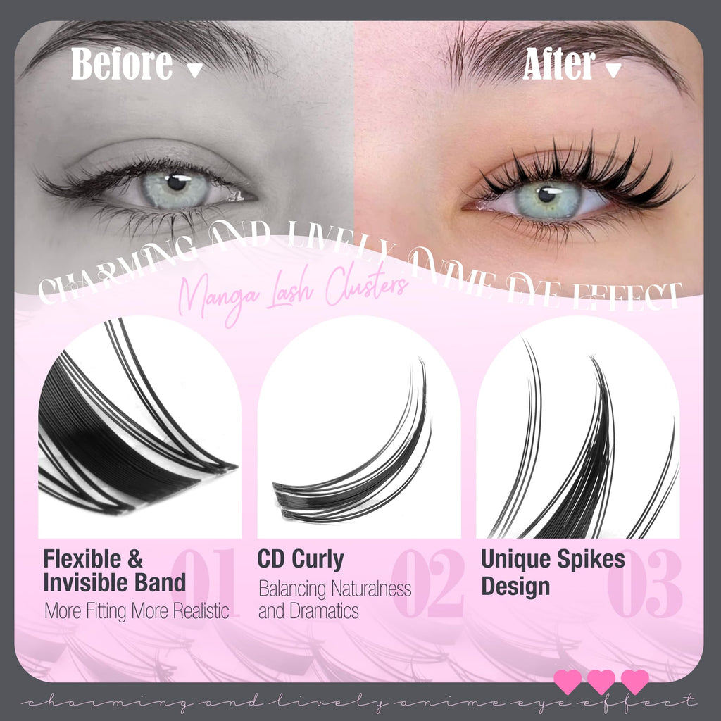 Lvmixwig Manga Lash Clusters – Spiky Anime Lashes (10–18mm)