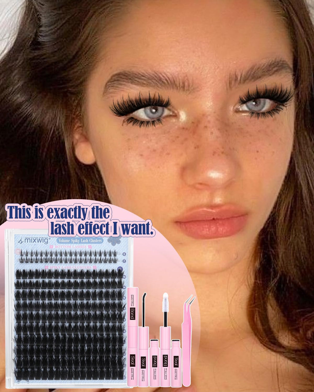 Lvmixwig Wispy Lash Clusters Kit — Spikes & Bottom Lashes, Bond & Seal
