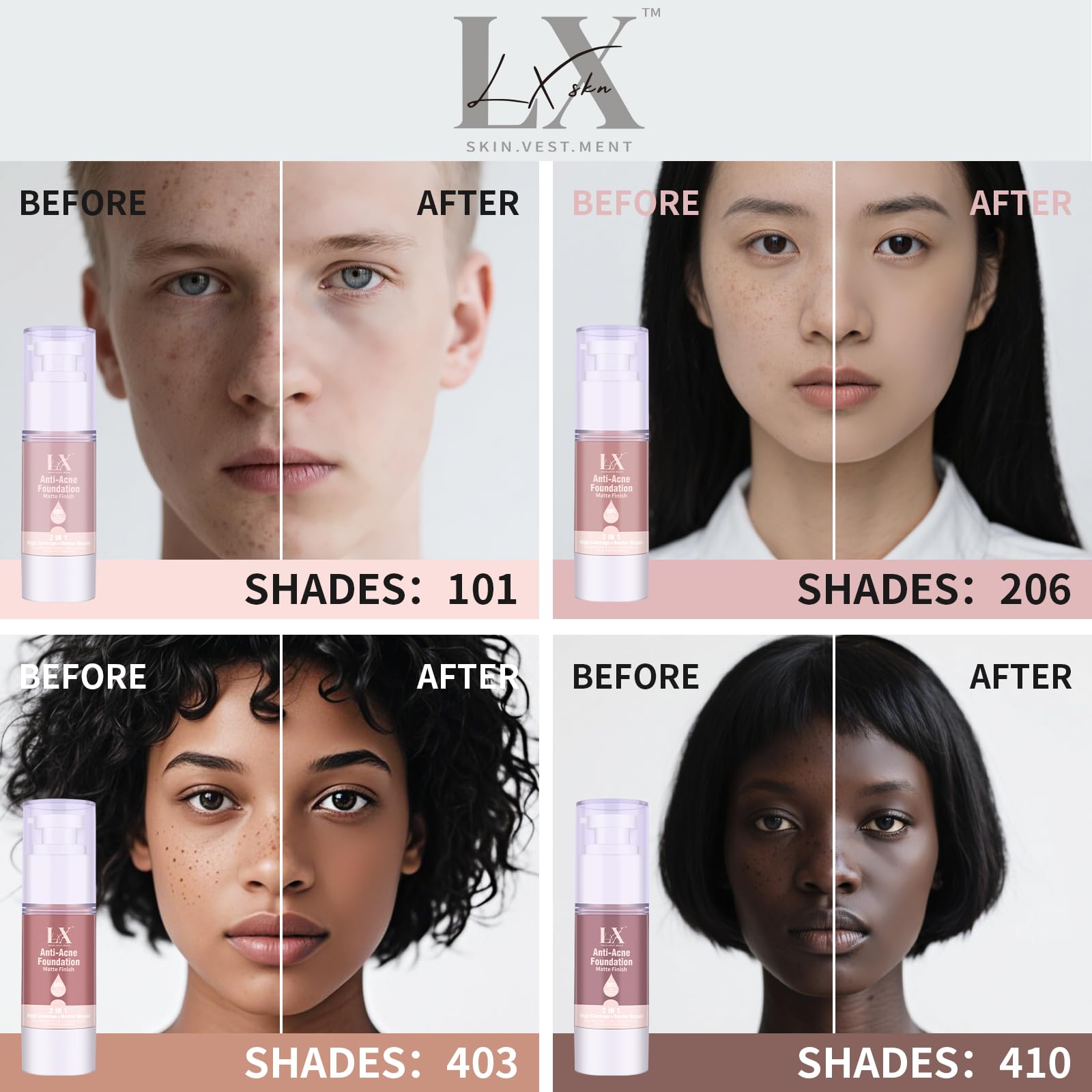 LXSKN Acne-serum Foundation with Salicylic Acid & Vitamin E – Vegan & Non-Comedogenic
