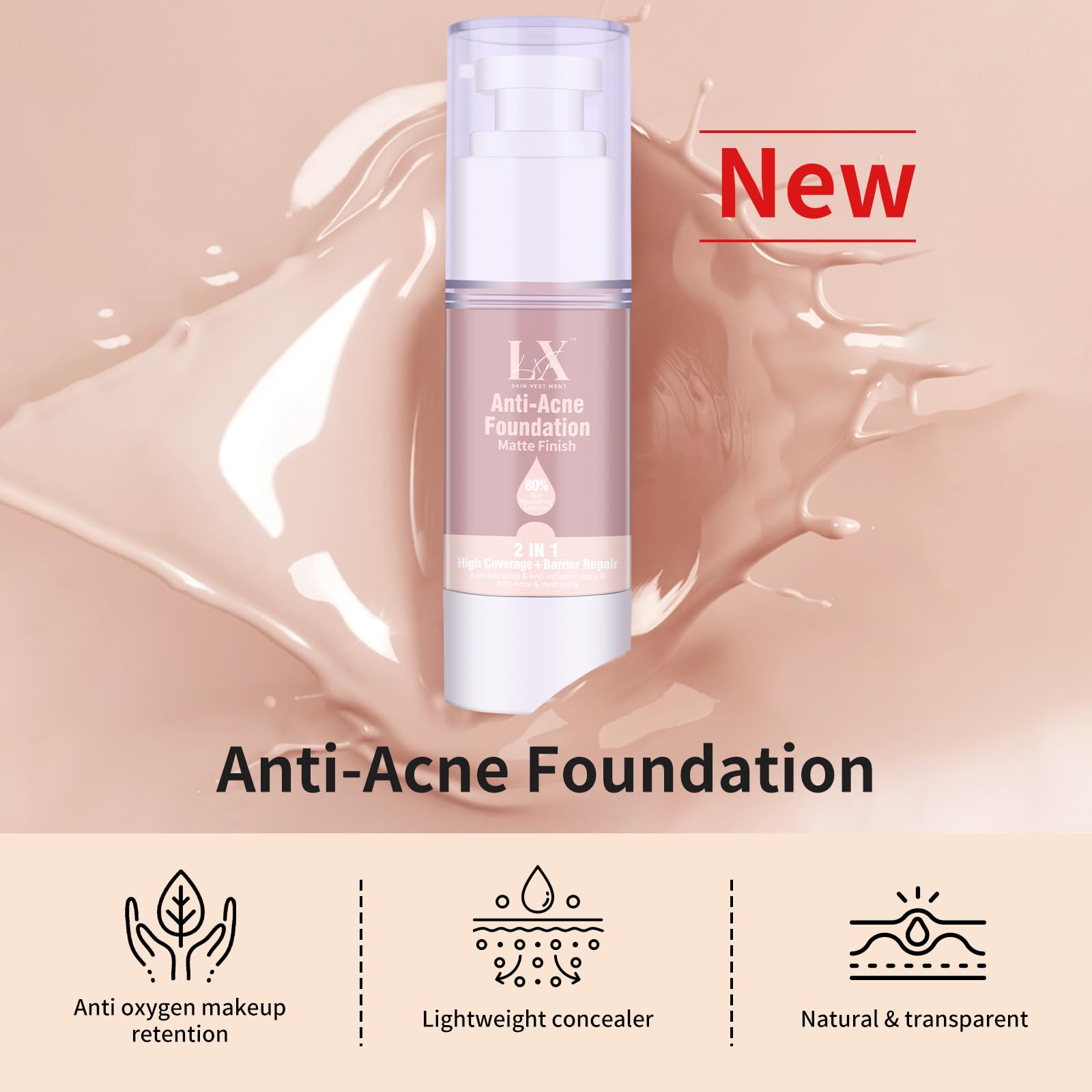 LXSKN Acne-serum Foundation with Salicylic Acid & Vitamin E – Vegan & Non-Comedogenic