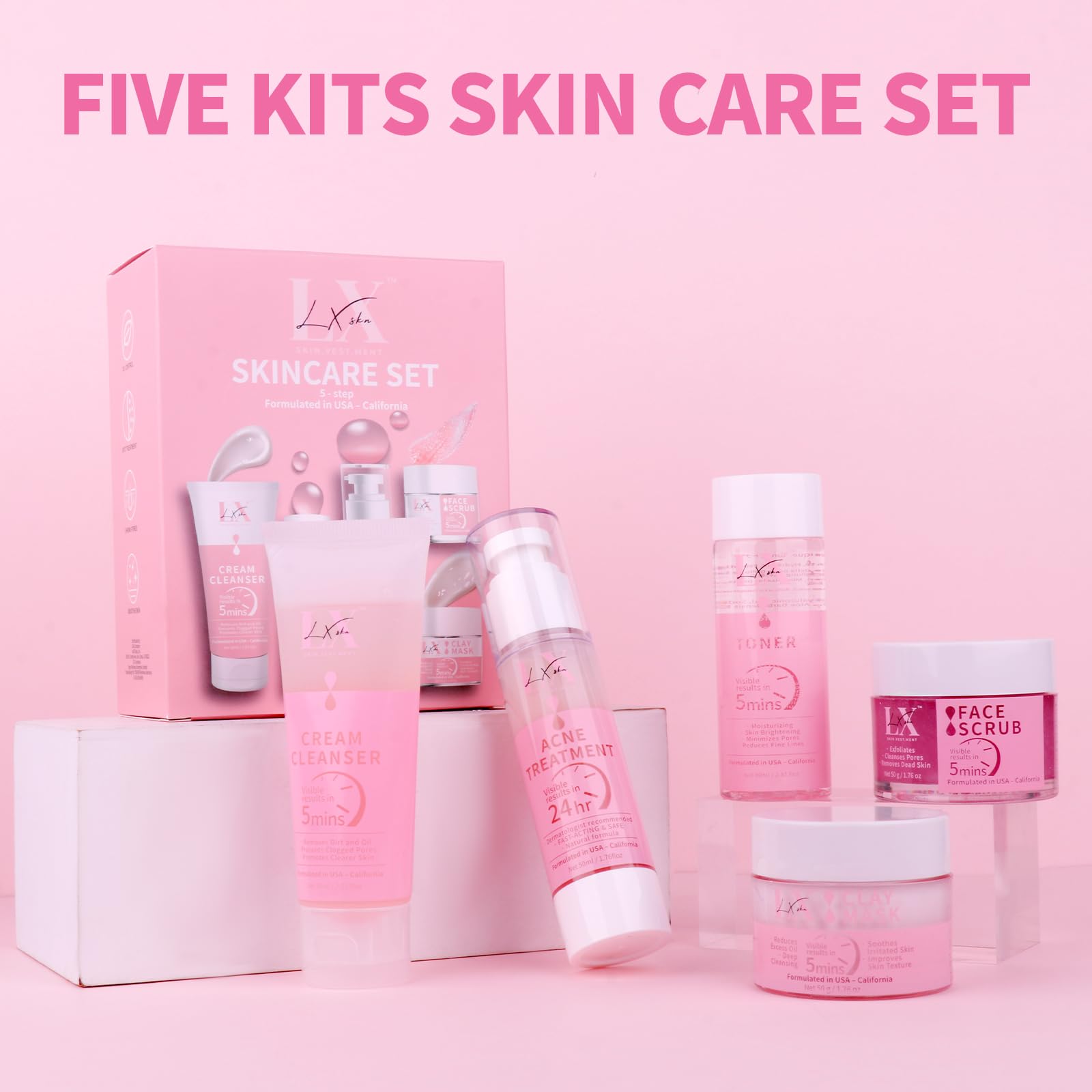 LXSKN Daily Acne Essentials Kit – 5-Step Skincare for Clearer Skin