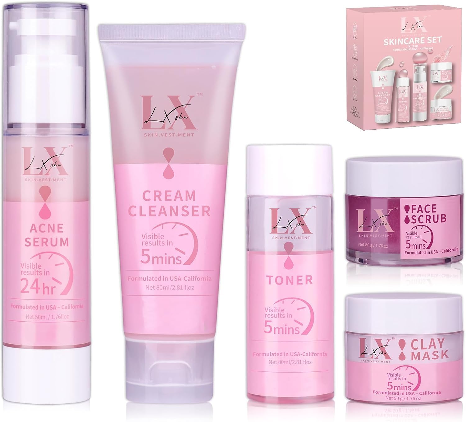 LXSKN Daily Acne Essentials Kit – 5-Step Skincare for Clearer Skin