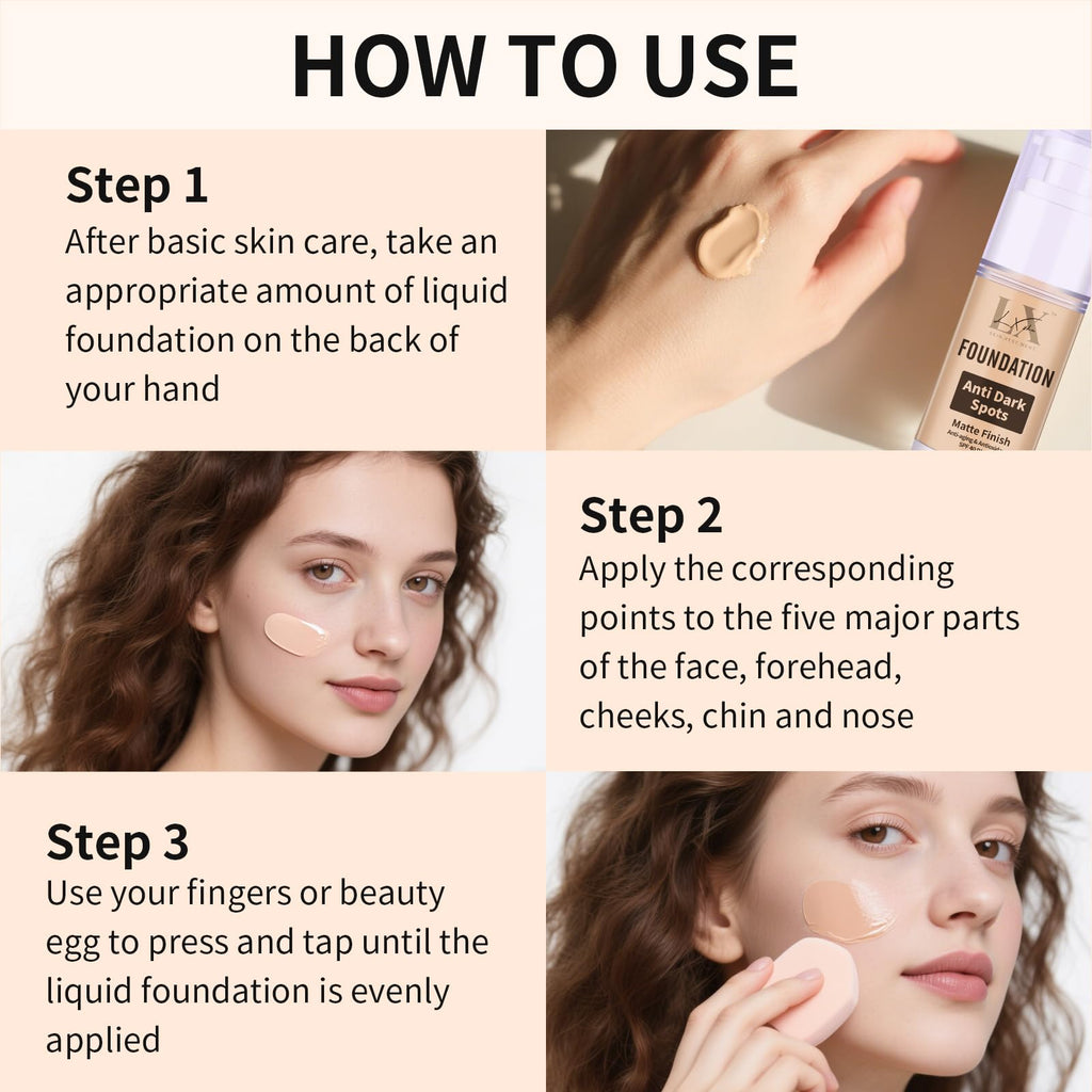 LXSKN Anti-Dark Spot Liquid Foundation – Collagen Serum with 2% Niacinamide, 24h Wear, Deep 403