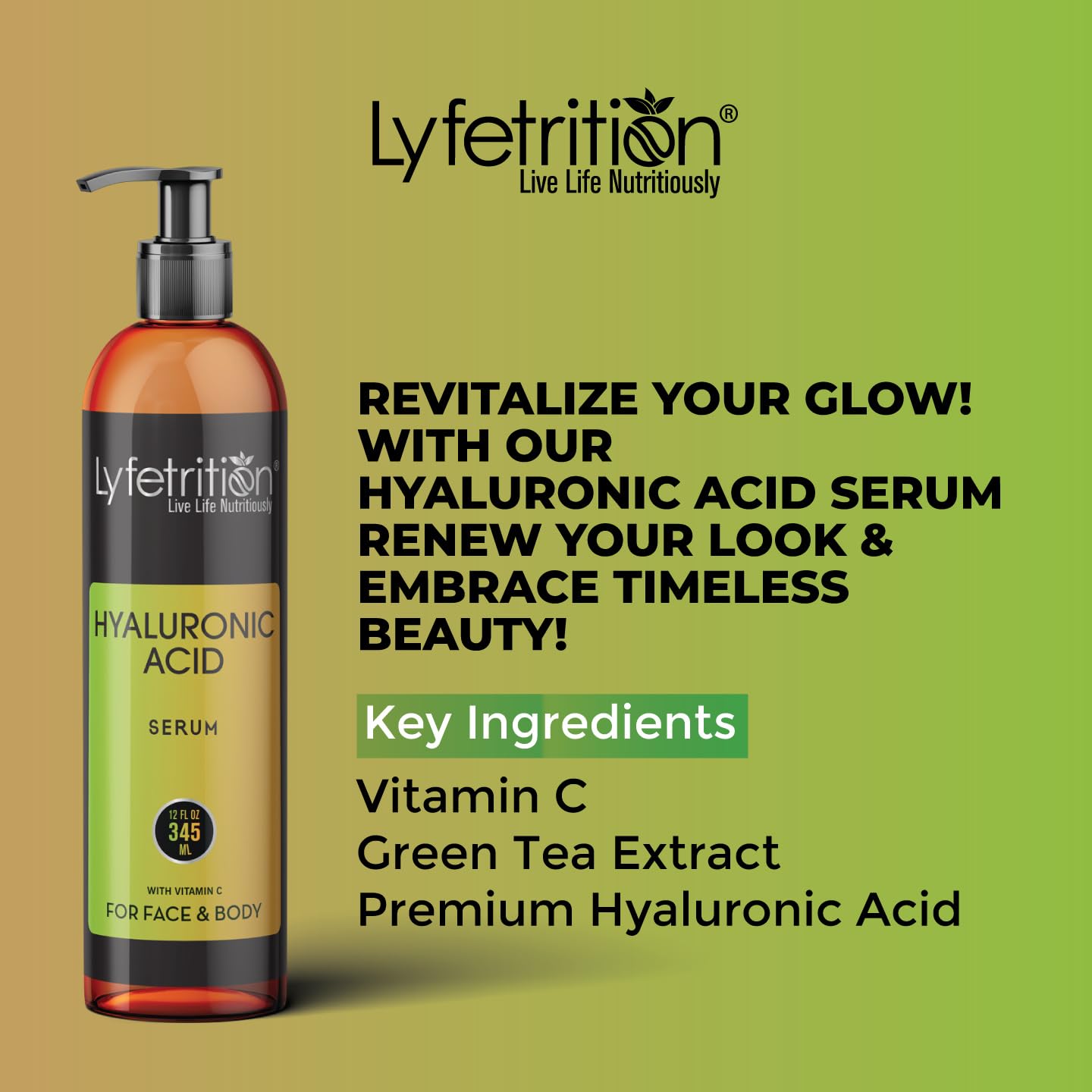 Lyfetrition Hyaluronic Acid Serum with Vitamin C & Aloe – 12 oz