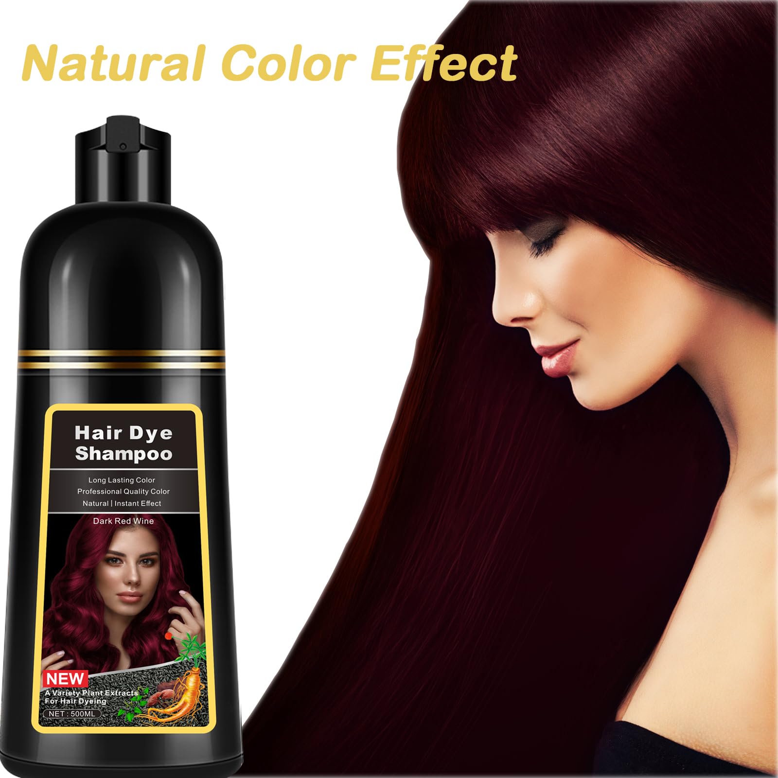 lymznus Instant Dark Wine Red Hair Dye Shampoo 3 in 1 for Gray Hair – At-Home Color, 17.6 fl oz