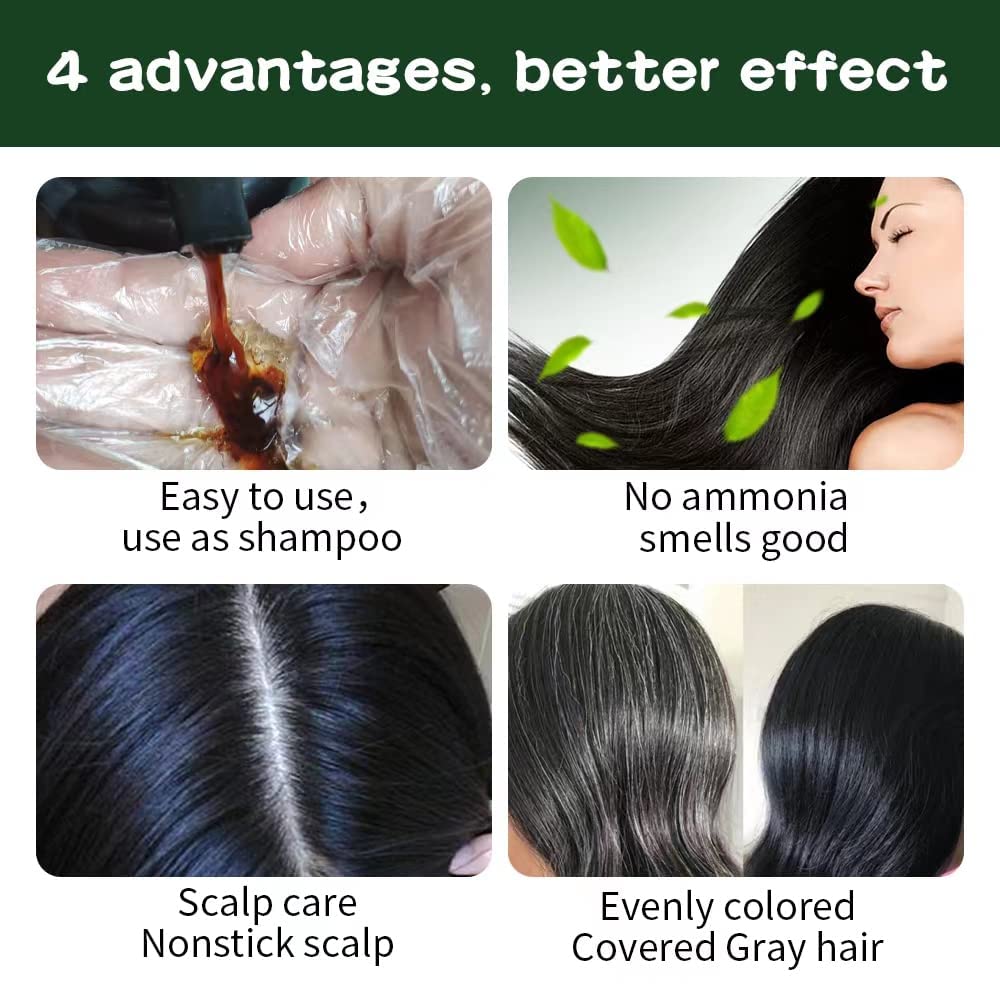 lymznus Natural Black Hair Color Shampoo for Gray Coverage - 3-in-1 Herbal Dye, 500ml