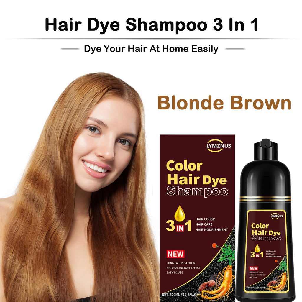 Lymznus Instant Herbal Blonde Brown Hair Dye Shampoo 3-in-1 | Color, Cleanse & Condition in Minutes | 500ml