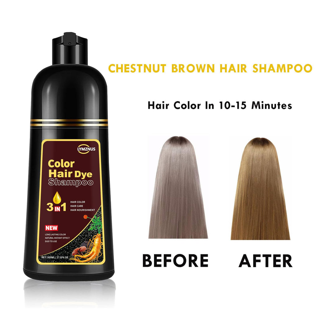 Lymznus Instant Chestnut Hair Color Shampoo – 3-in-1 Chestnut Brown Dye, 500ml