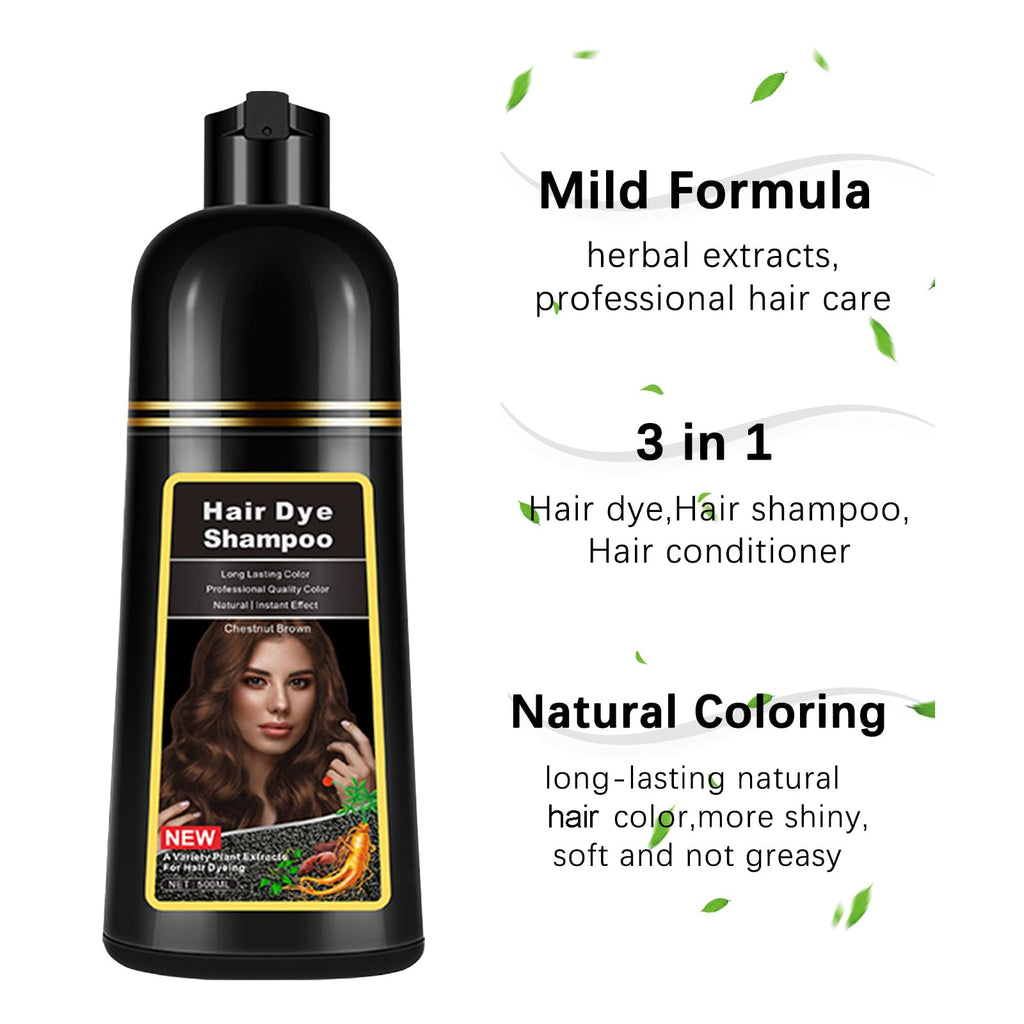 Lymznus Chestnut Brown Hair Dye Shampoo 3-in-1 – Instant Color, Cleanse & Condition