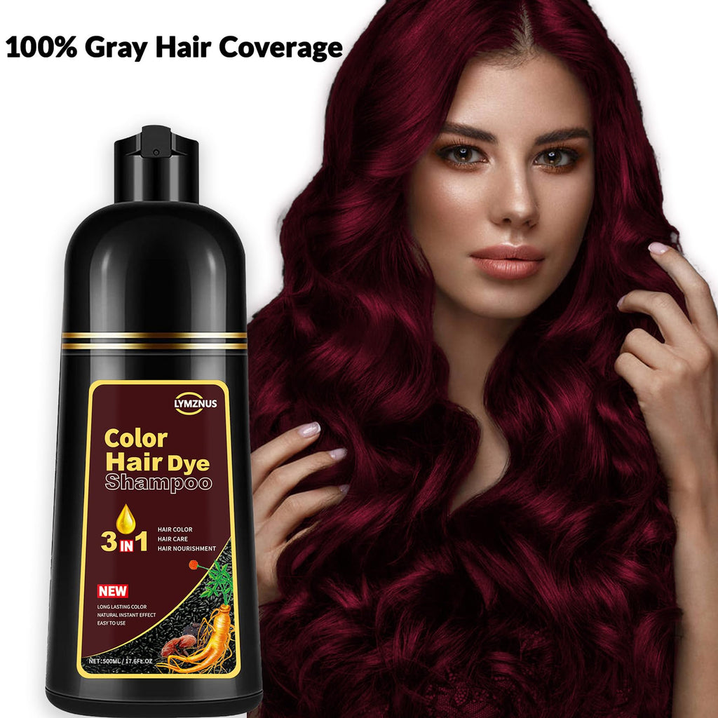 Lymznus Hair Dye Shampoo 3-in-1 Dark Wine Red for Gray Hair Coverage – 500ml