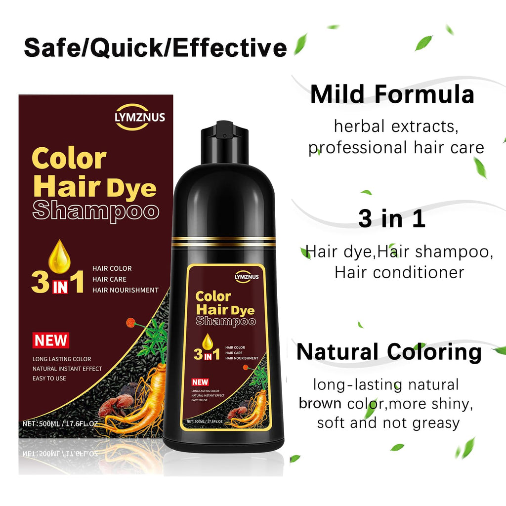 Lymznus Light Brown Hair Dye Shampoo – 3 in 1 Herbal Color, 500ml