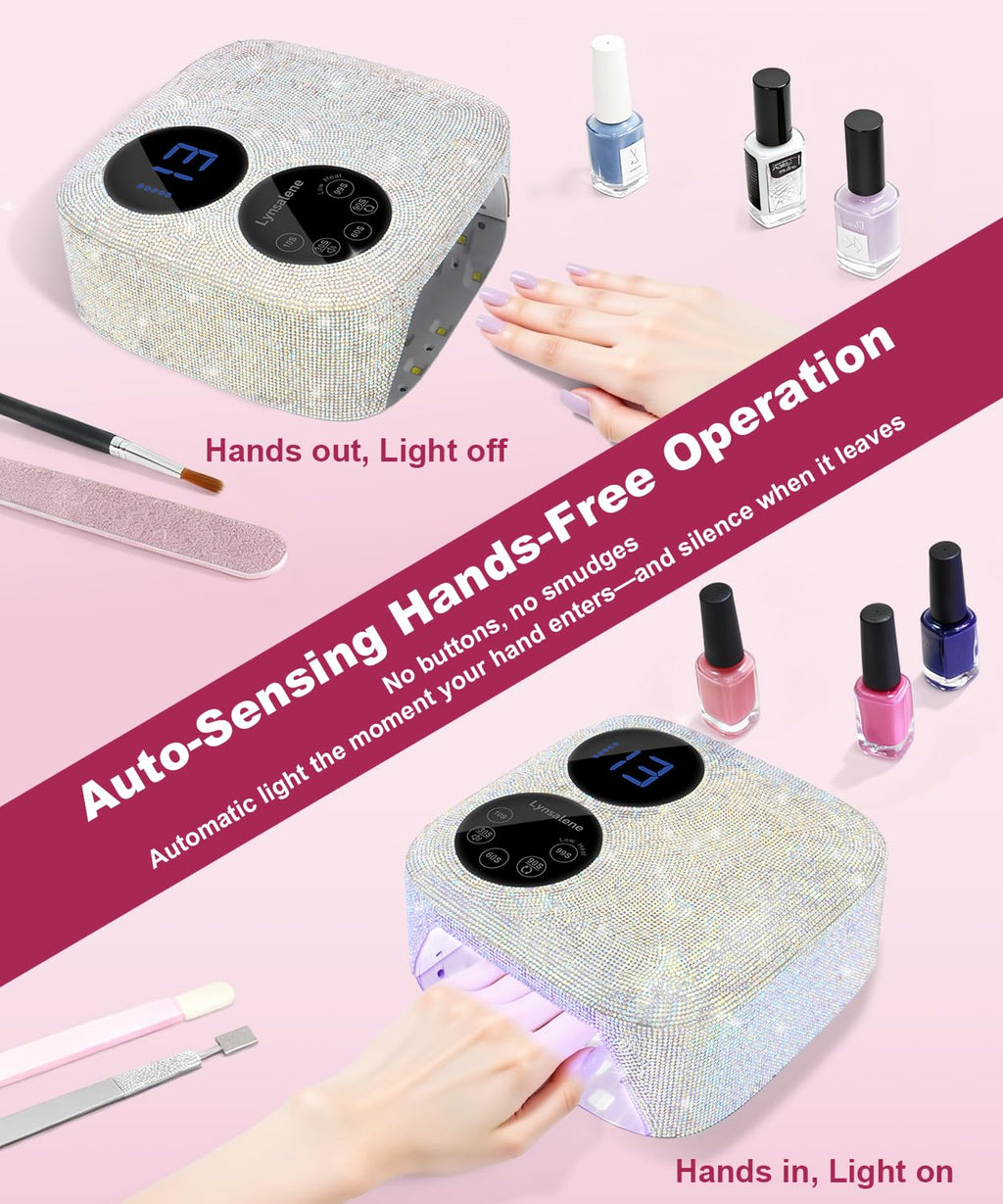 Lynsalene 80W Cordless Nail Lamp with Magnetic Detachable Base | Dual Screen Display & Gel Nail Light (Diamond)