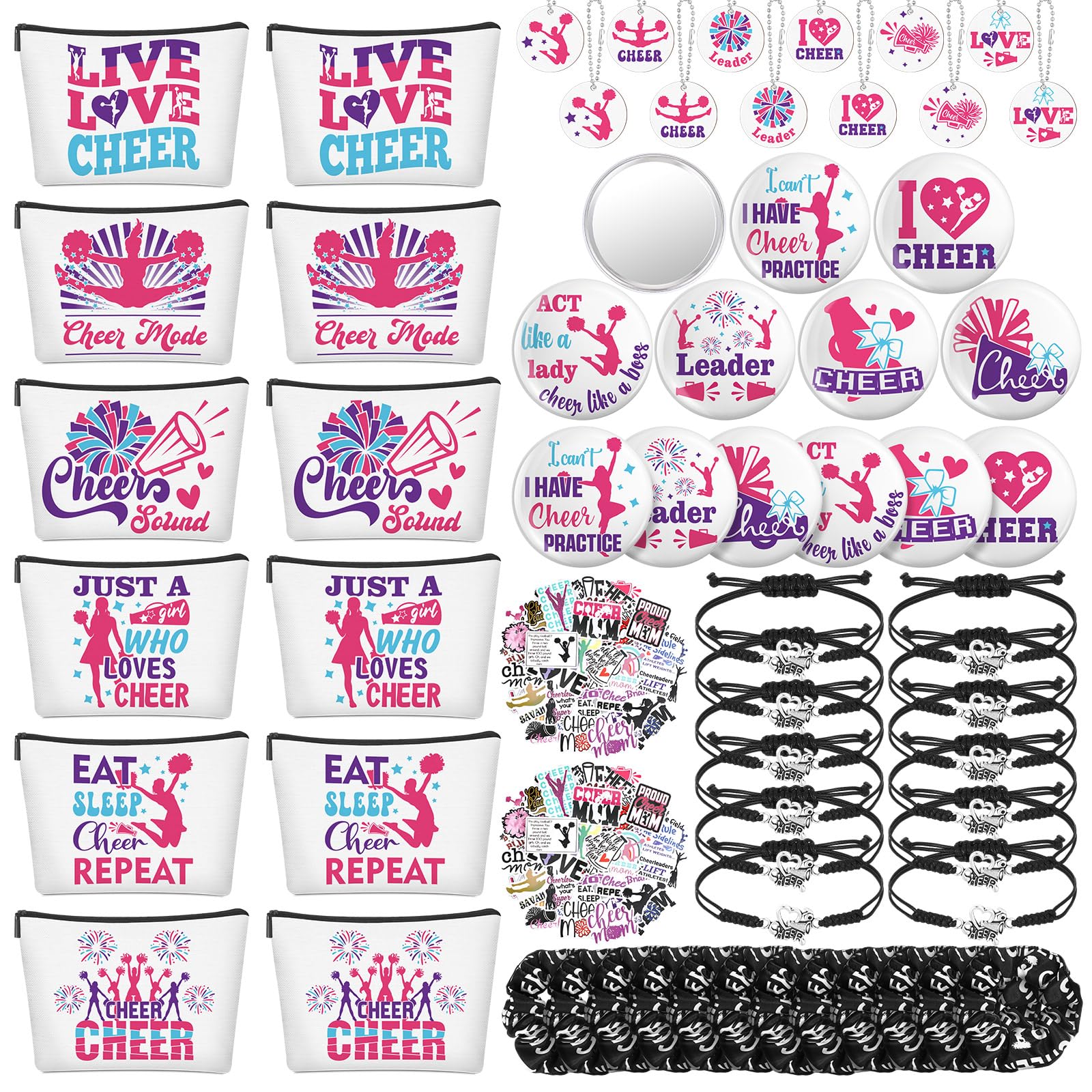 Lyrow 160 Pcs Cheerleader Gifts Bulk – Team Back-to-School Cheer Bundle (Pink)
