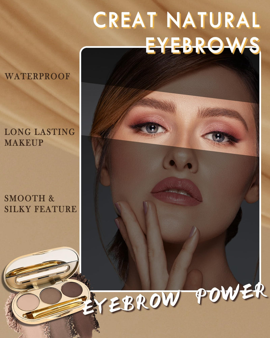 LYSdefeu Eyebrow Powder Makeup Kit – 3 Color Matte Palette with Mirror & Tools