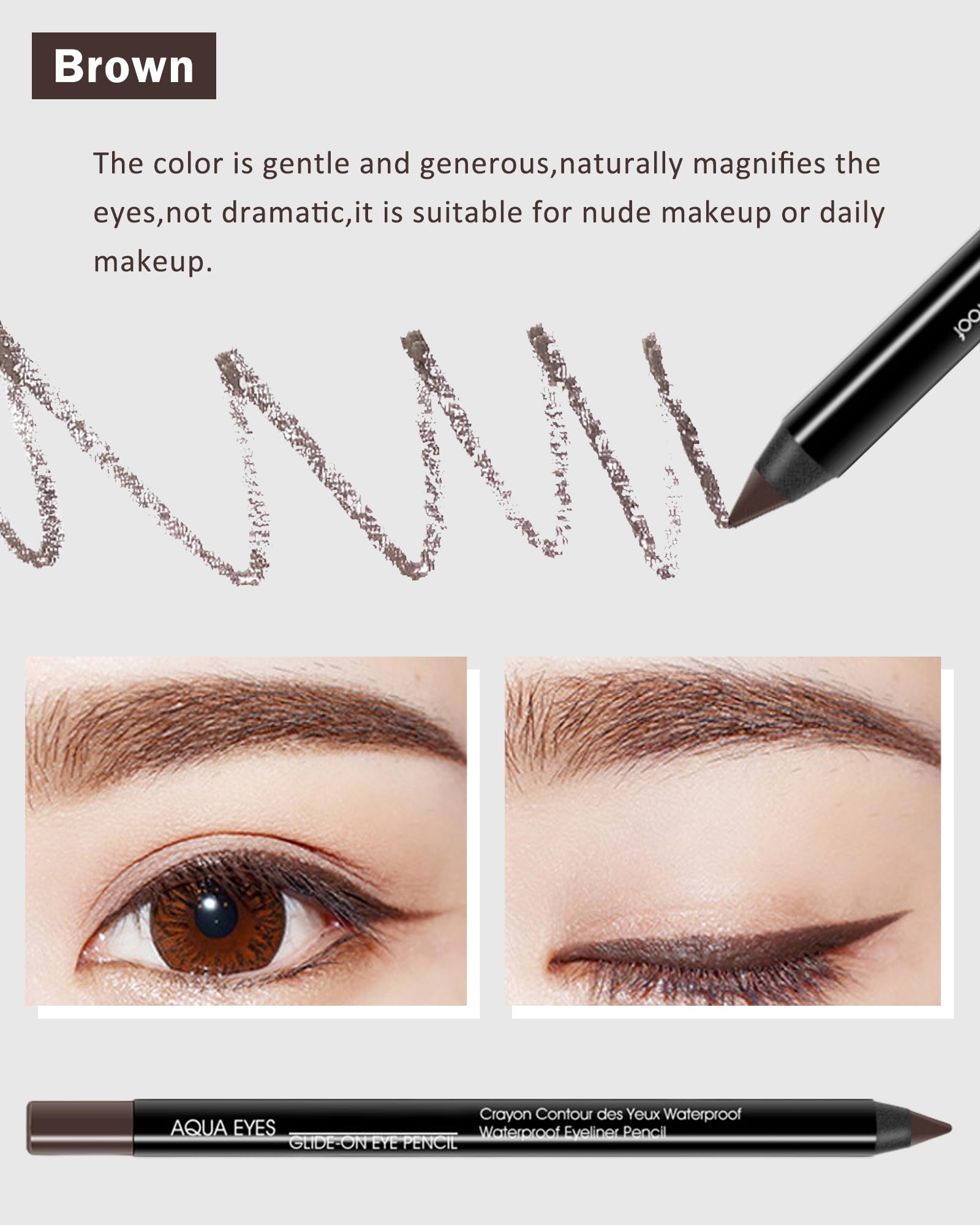 LYSdefeu Gel Eyeliner Pencil 3Pcs Brown – Waterproof, Smudge-Proof Matte Eye Liner Set