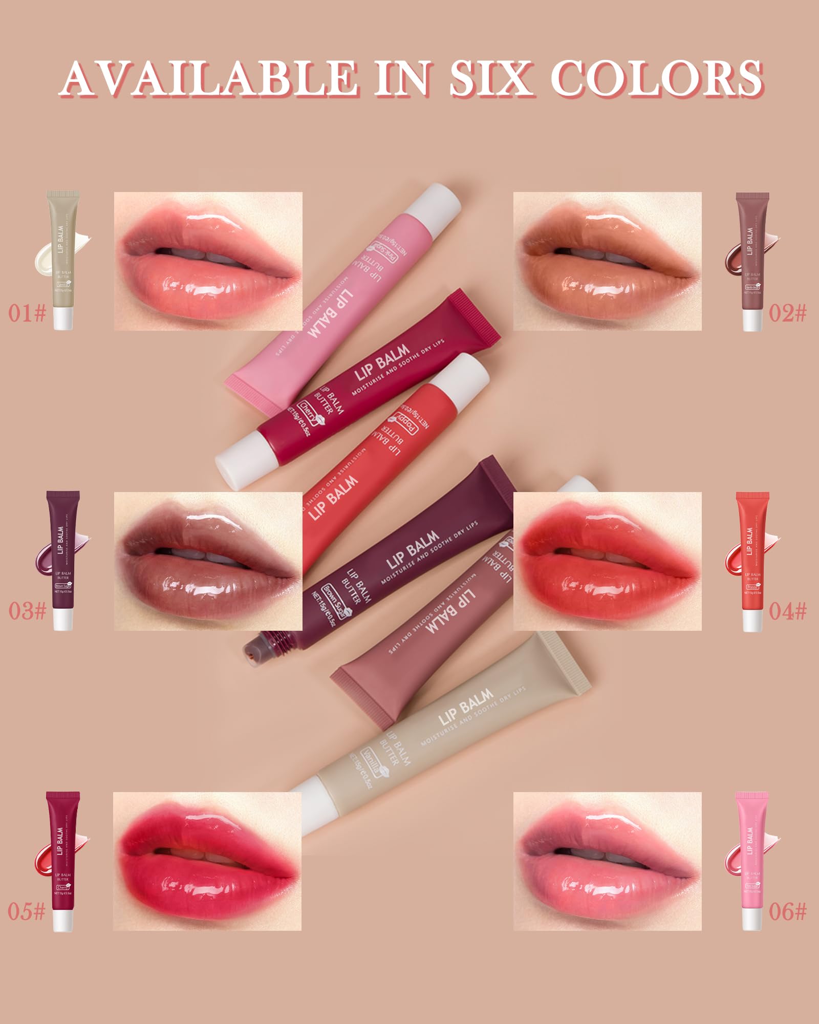 LYSdefeu Butter Tinted Lip Balm Set A — 3 Colors Vanilla Beige Brown Pink Sugar + Clear Jelly Tint
