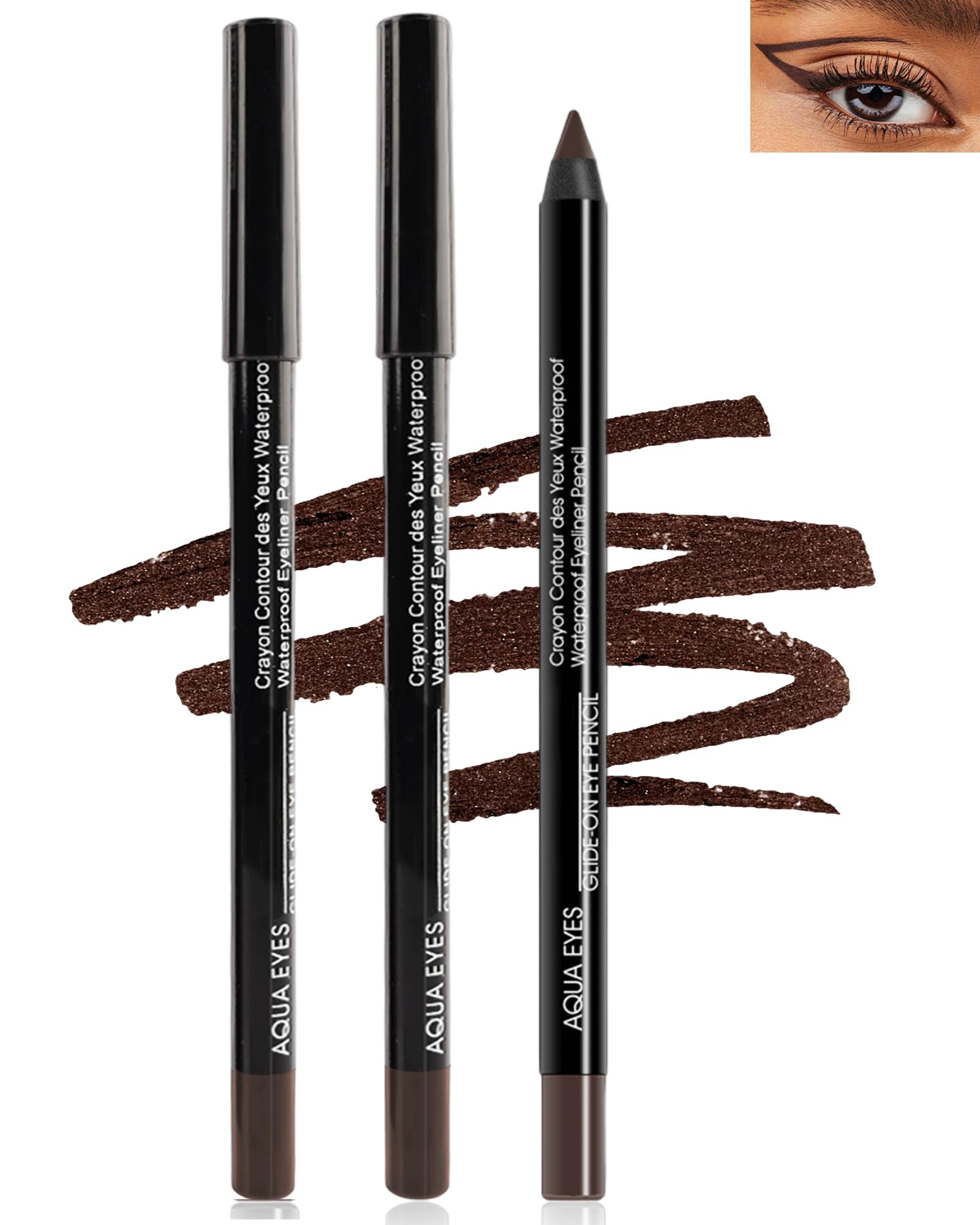 LYSdefeu Gel Eyeliner Pencil 3Pcs Brown – Waterproof, Smudge-Proof Matte Eye Liner Set