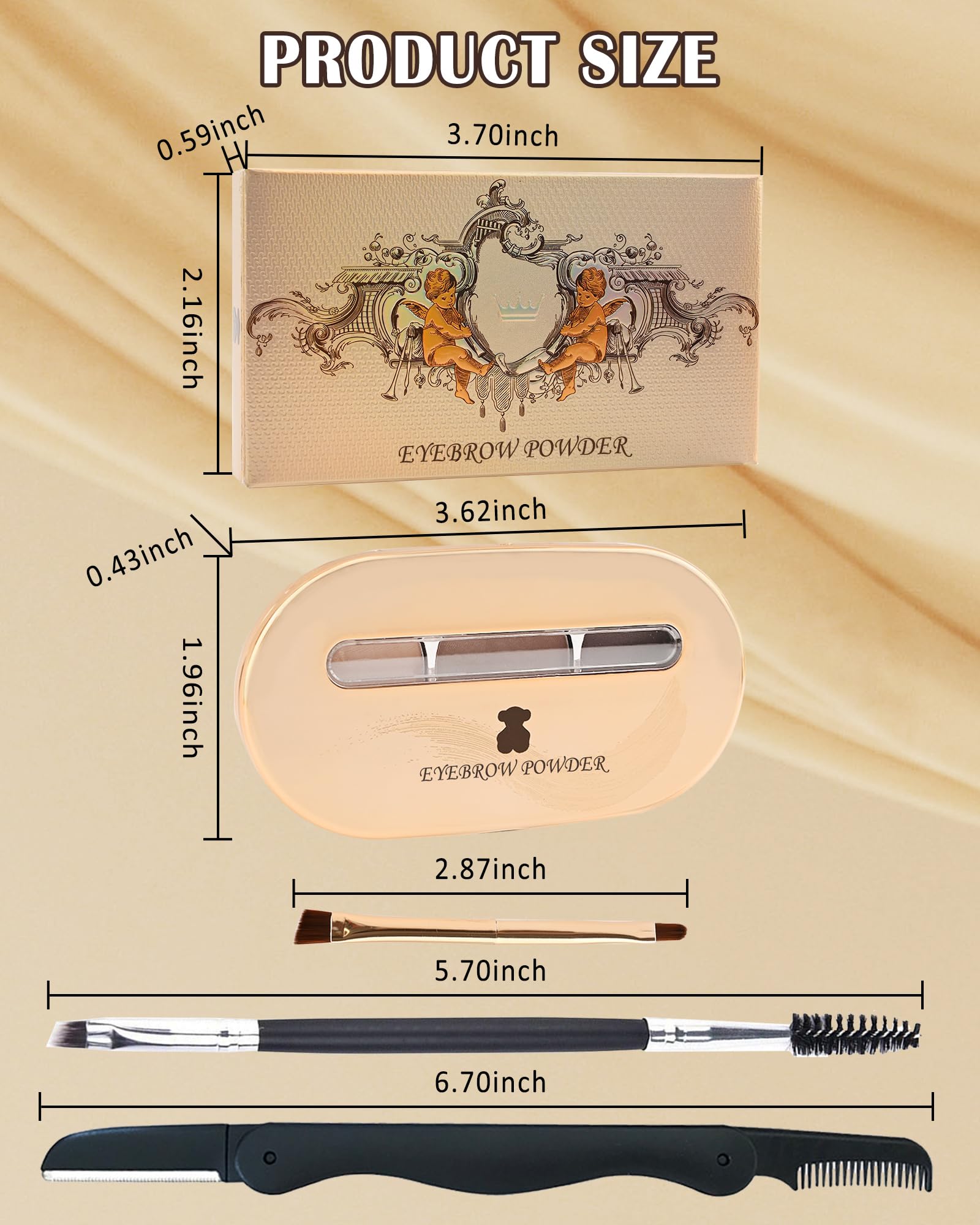 LYSdefeu Eyebrow Powder Kit – 3-Color Matte Palette with Mirror & Tools