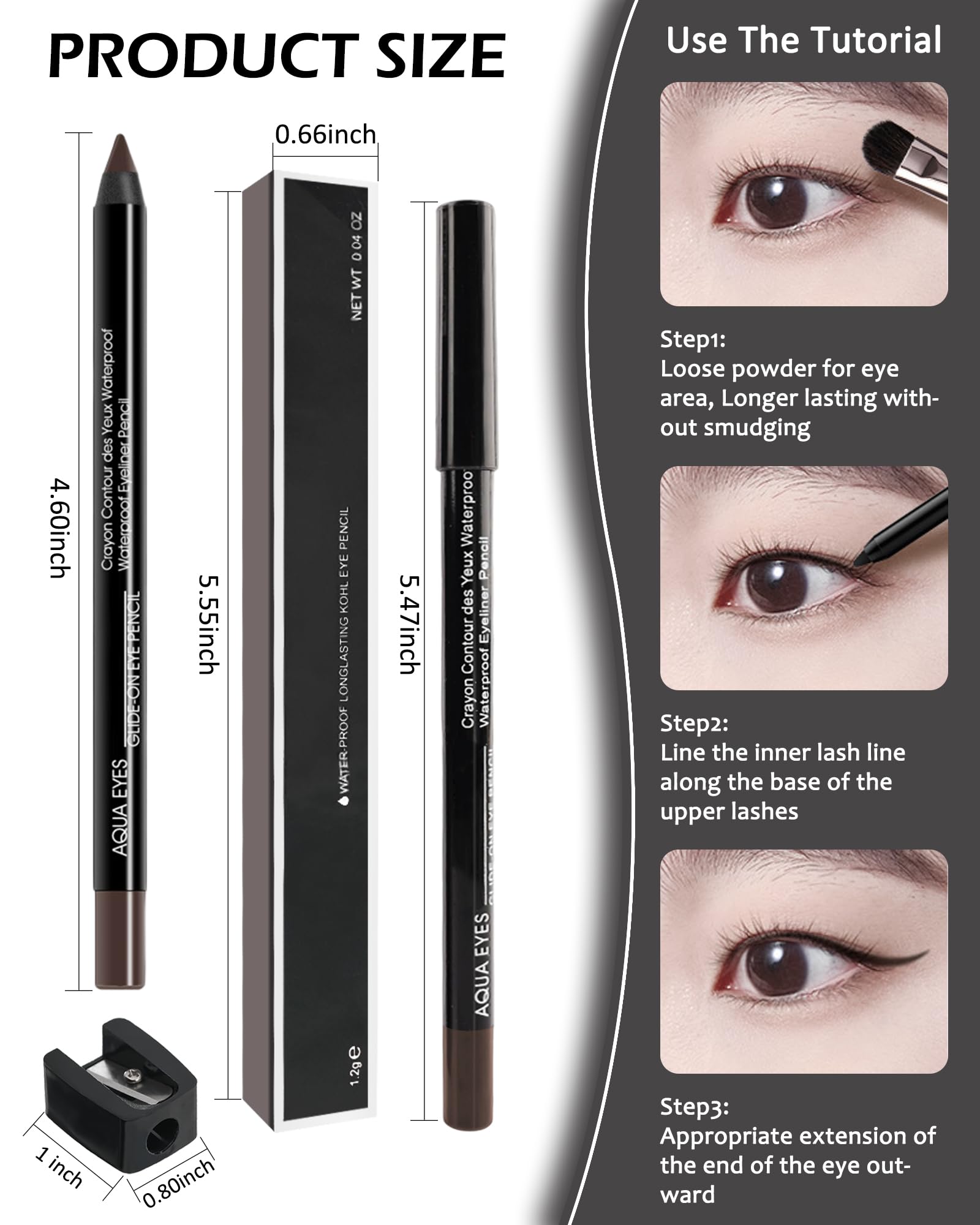 LYSdefeu Gel Eyeliner Pencil 3Pcs Brown – Waterproof, Smudge-Proof Matte Eye Liner Set