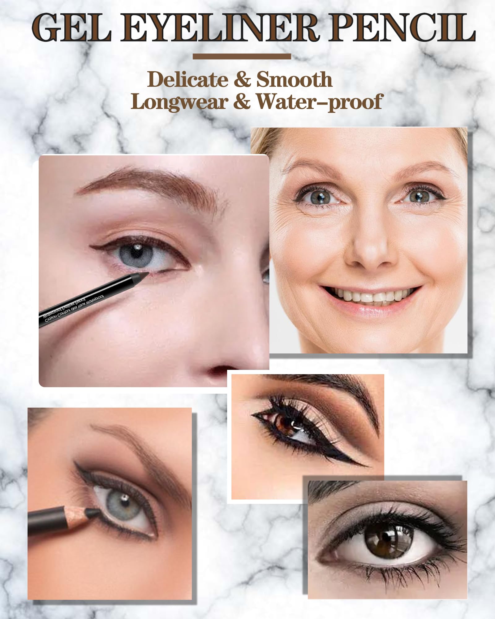 LYSdefeu Gel Eyeliner Pencil 3Pcs Brown – Waterproof, Smudge-Proof Matte Eye Liner Set