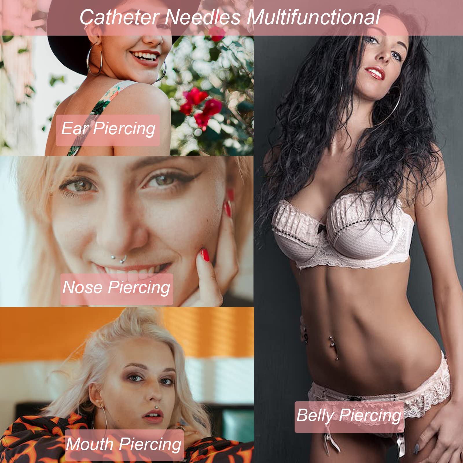 Lyuxzad 16G Catheter Piercing Kit - 50-Piece Disposable Set for Ears, Nose, Lips