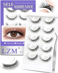 LZM Self-Adhesive Eyelashes – Glueless 7-10mm, Natural Look, All-Day Waterproof Hold + Tweezer Kit
