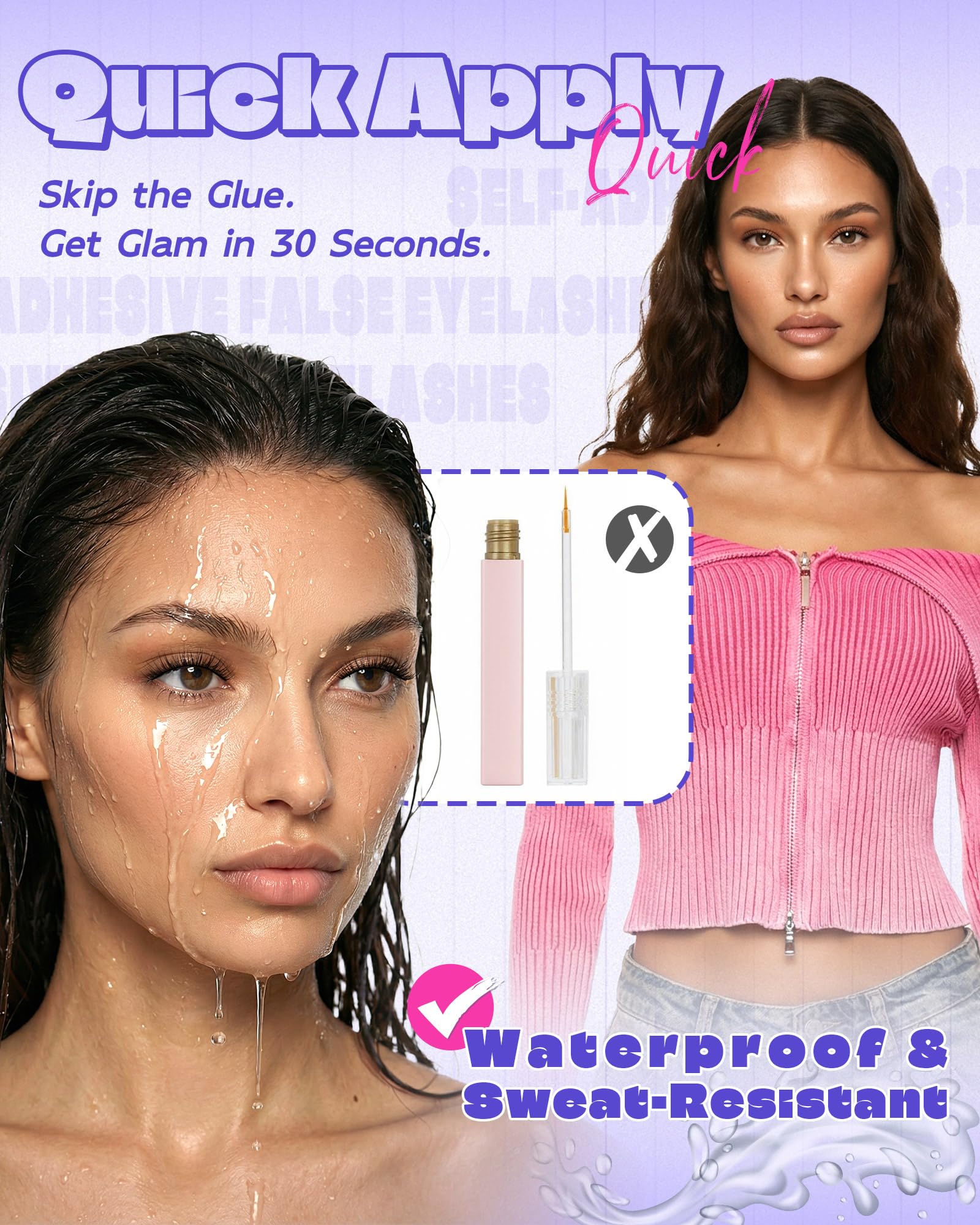 LZM Self-Adhesive Eyelashes – Glueless 7-10mm, Natural Look, All-Day Waterproof Hold + Tweezer Kit