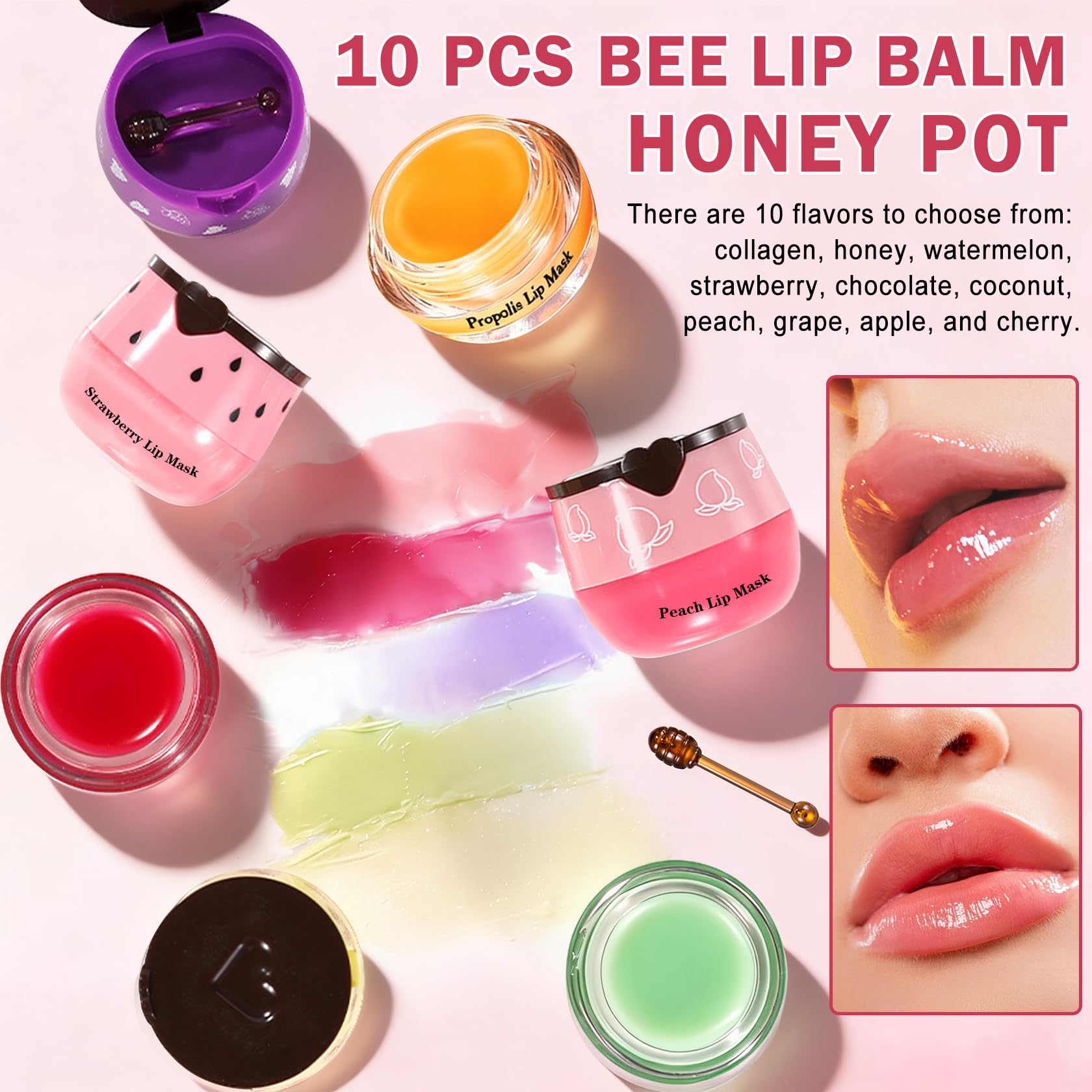LZXLUKGIR 10Pcs Honey Pot Lip Balm – Moisturizing Lip Care Set & Overnight Lip Mask