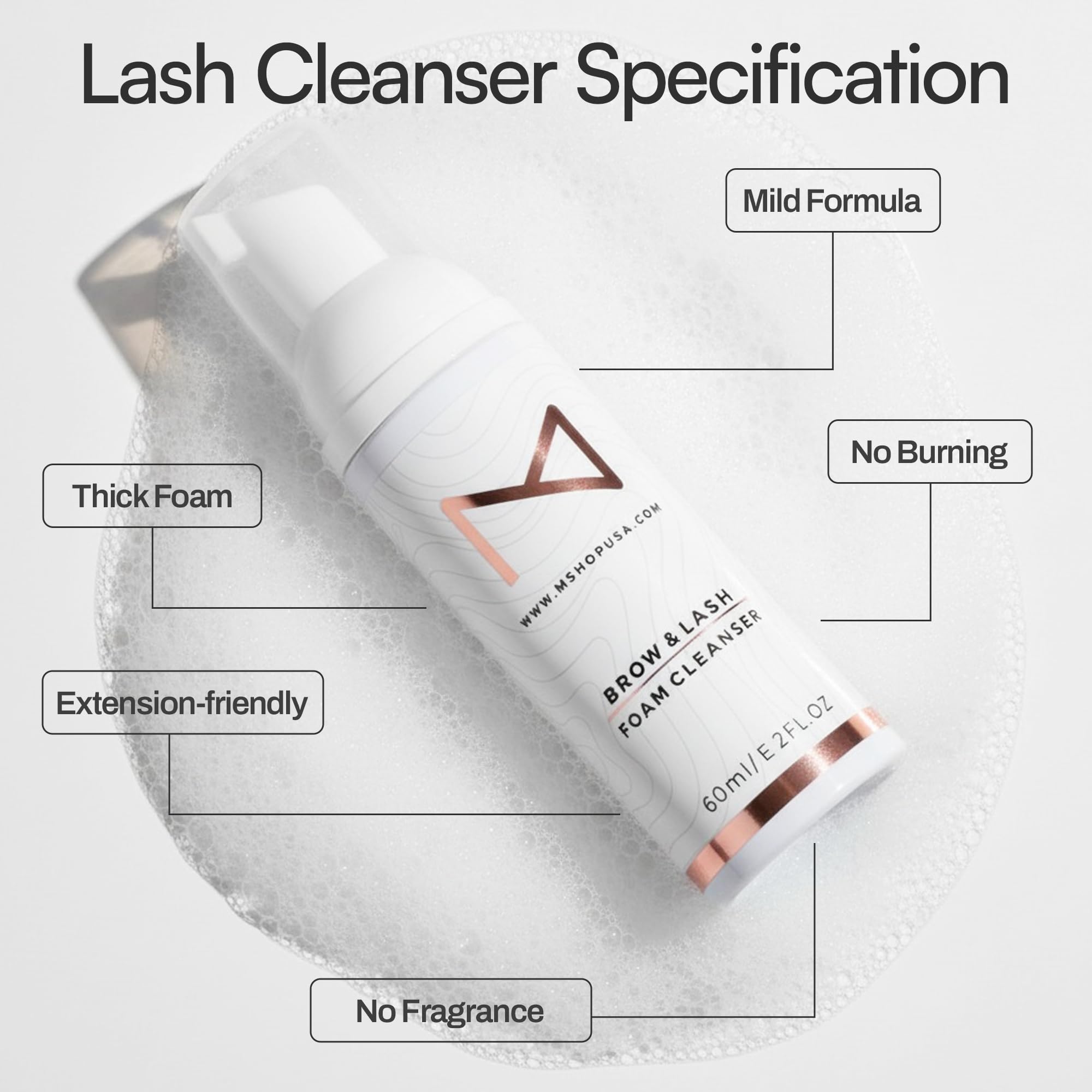 M – Permanent Makeup Brow & Lash Foam Cleanser (60ml) | Gentle PMU Cleaning Solution for Eyelash Extensions