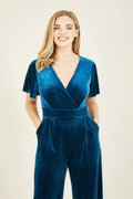 Yumi Teal Jumpsuit With Angel Sleeves